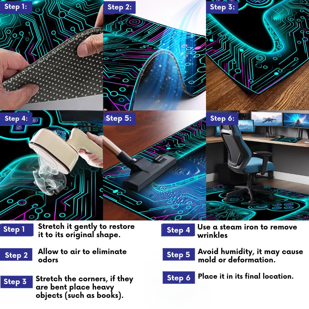 Gaming Rug and Mouse Pad Set - Circuit Design Gamer Carpet, Game Room Rug, Video Game Mat for PC, Console, and Esports Setup