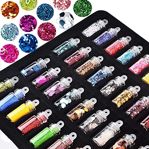 Belicia 48-Color Nail Art Decorations Kit - Mini Glass Bottles, Caviar Beads, Glitter Charms & Sequins for DIY Nail Design, Jewelry Making & Craft Projects - Perfect for Home Salon, Party Nails & Gift Ideas