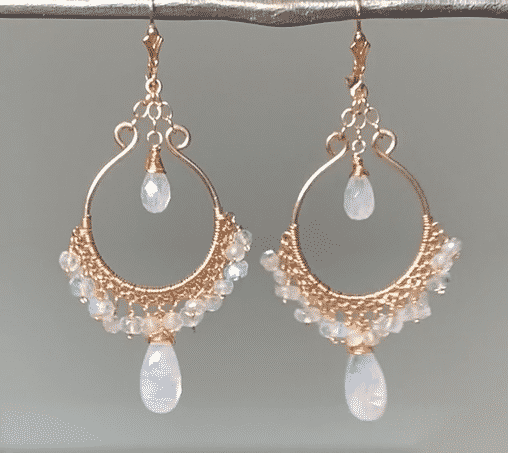 Rainbow Moonstone Rose Gold Hoop Chandelier Earrings for Women - Elegant Dangle Drop Earrings for Party, Wedding & Special Occasions