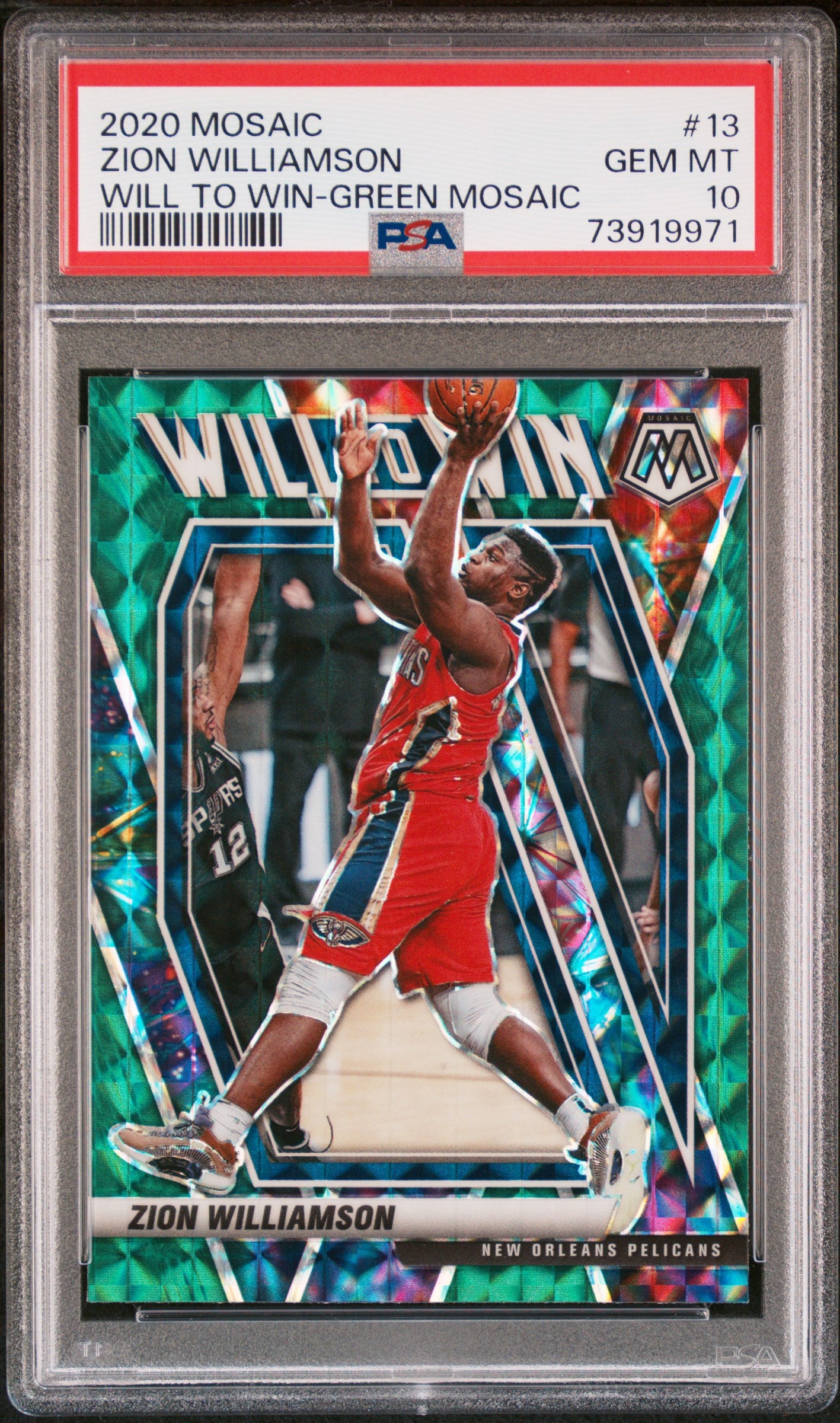2020 Panini Mosaic Will to Win Zion Williamson Green Mosaic #13 PSA 10 Gem Mint - Basketball Trading Card for Collectors & Investors - Perfect for Display, Gifting, and Portfolio Growth
