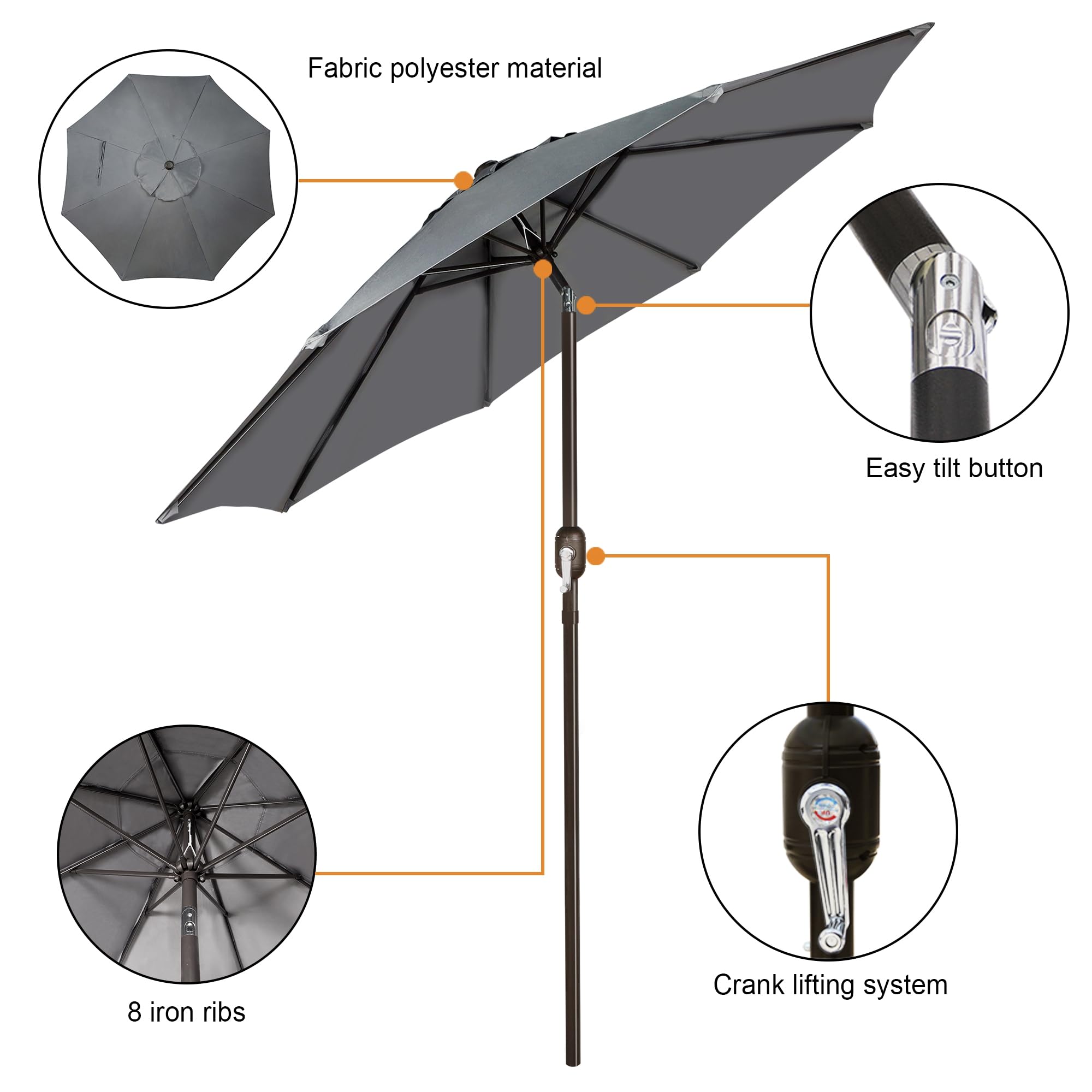 Blissun 9' Outdoor Patio Umbrella with 8 Sturdy Ribs - Push Button Tilt & Crank - Waterproof Sun Shade for Garden, Poolside, Backyard, Restaurant (Beige)