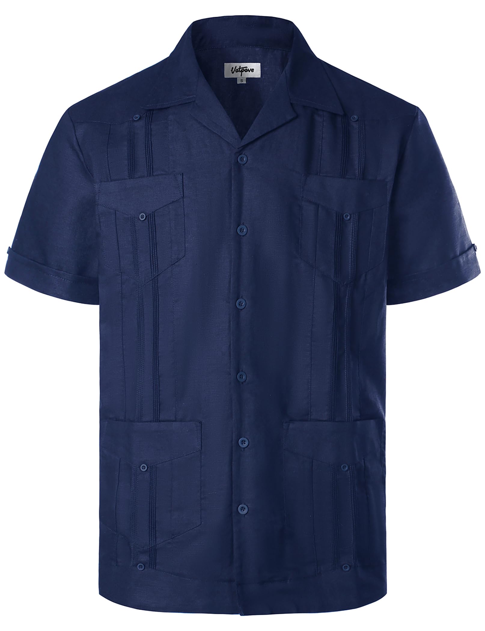 VATPAVE Men's Linen Cuban Guayabera Shirts - Casual Short Sleeve Button Down Shirt for Summer | Breathable & Lightweight | Perfect for Beach, Vacation & Tropical Outfits