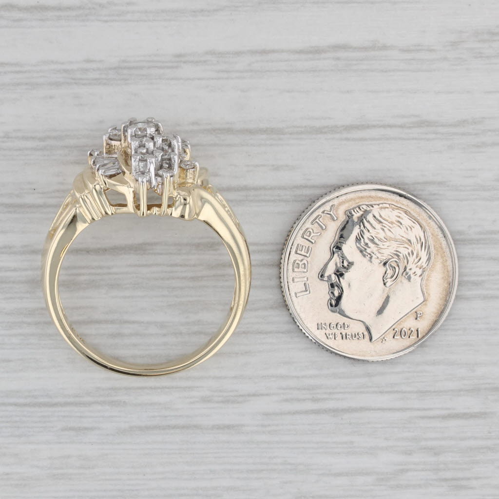 0.47ctw Diamond Cluster Ring in 10k Yellow Gold - Size 7 - Elegant Jewelry for Engagement, Anniversary & Special Occasions