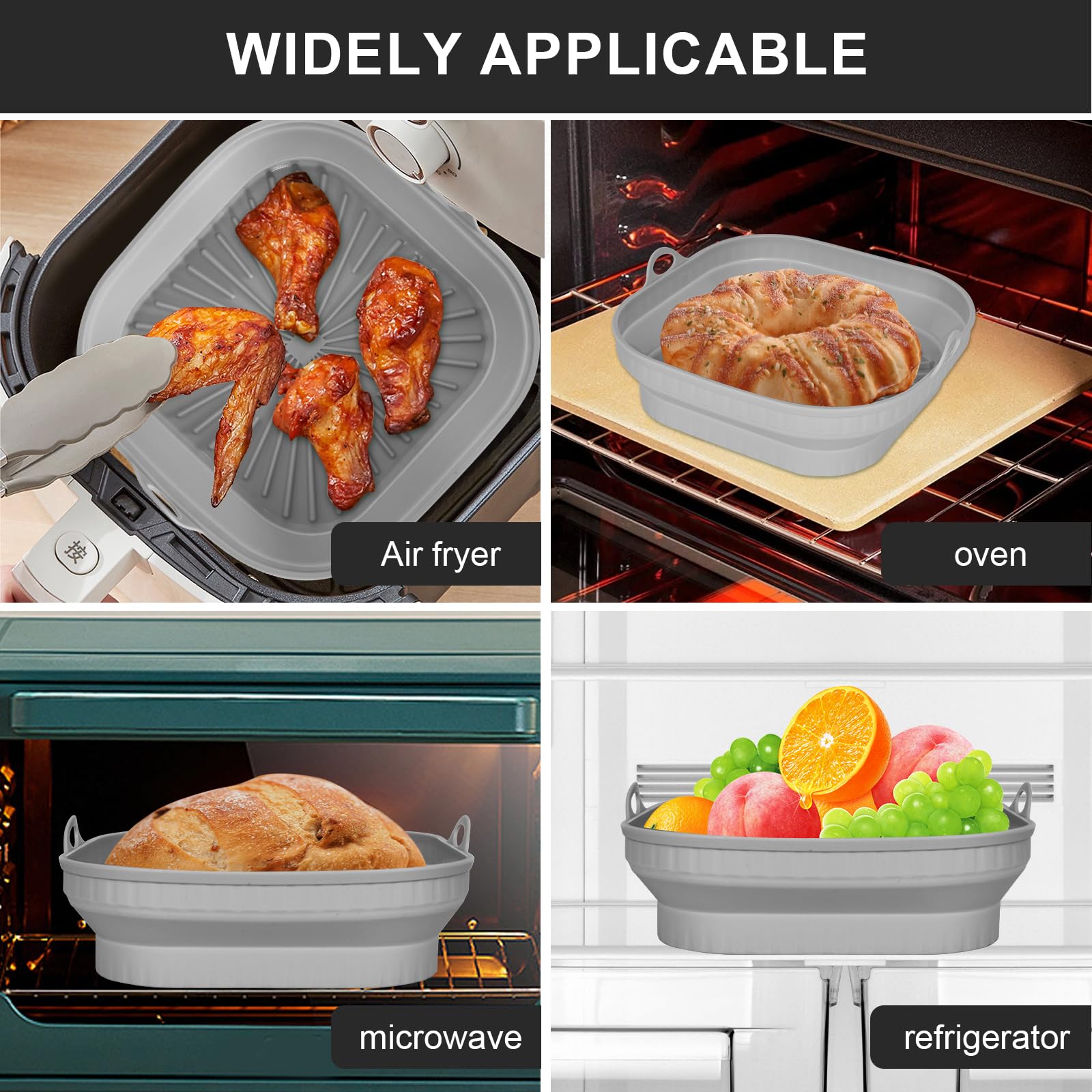 8 Inch Reusable Silicone Air Fryer Liner - Microwave & Steamer Safe Non-Stick Pot Accessories (Gray) - Perfect for Cooking, Baking & Meal Prep in Air Fryers, Microwaves & Steamers