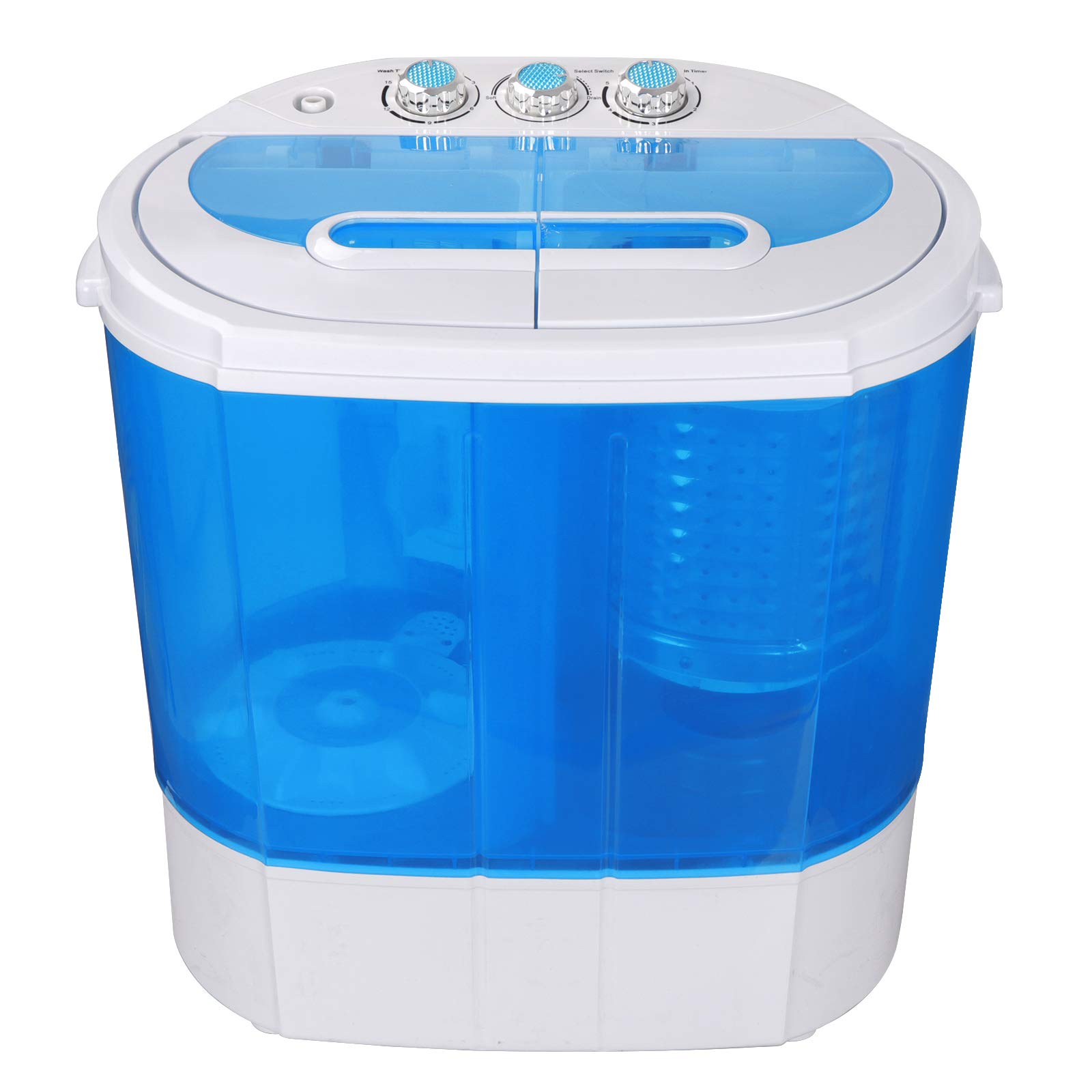 Portable Mini Twin Tub Washing Machine with Spin Dryer & Drain Pipe - Compact Laundry Washer for Small Spaces, Apartments, Dorms, RVs, Camping - Perfect for Travel, Emergency Use & Off-Grid Living (Blue)