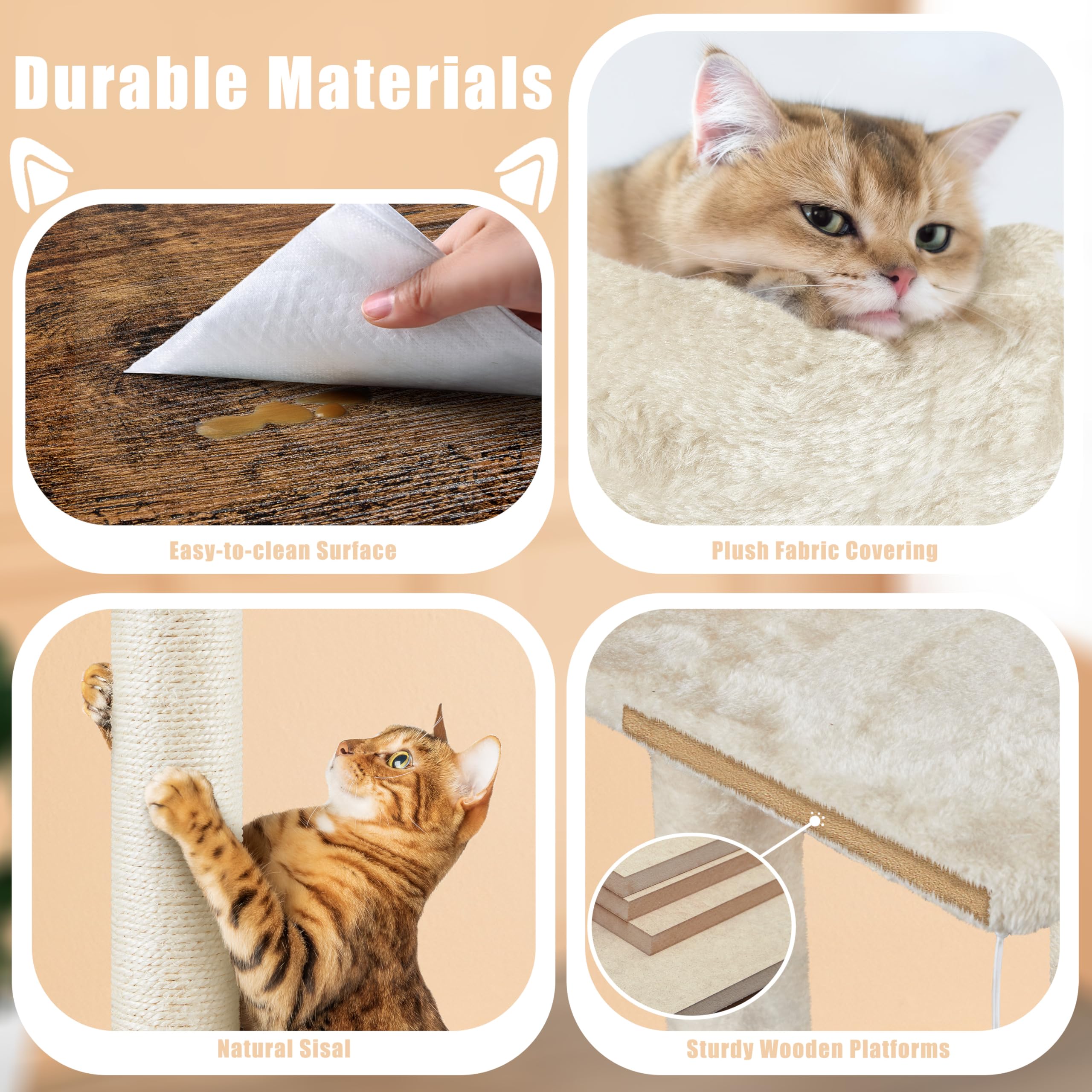 Yaheetech Wooden Cat Litter Box Enclosure with Cat Tree - All-in-One Indoor Kitten House with Scratching Posts, Condo & Platform - Rustic Brown/Beige - Perfect for Small Spaces, Apartments & Multi-Cat Homes