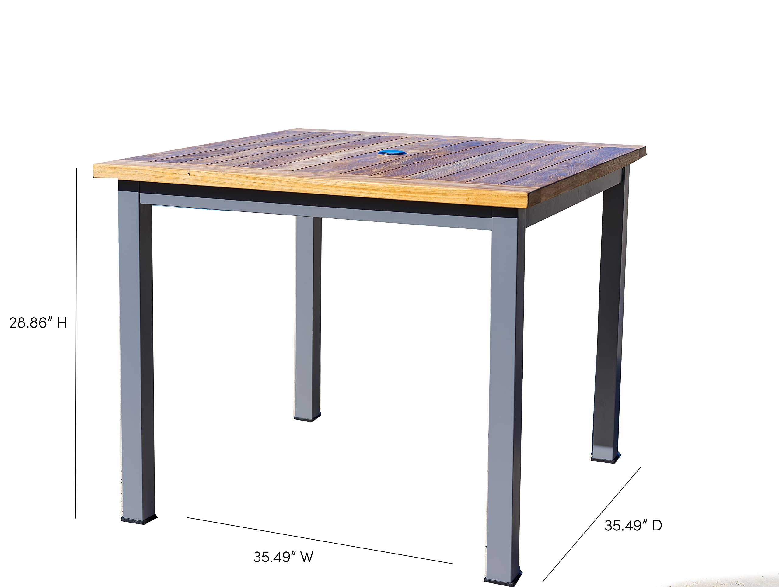 Santorini Square Outdoor Dining Table with Iron Base - Ash Grey Teak Wood Patio Table for Garden, Backyard, and Poolside Dining