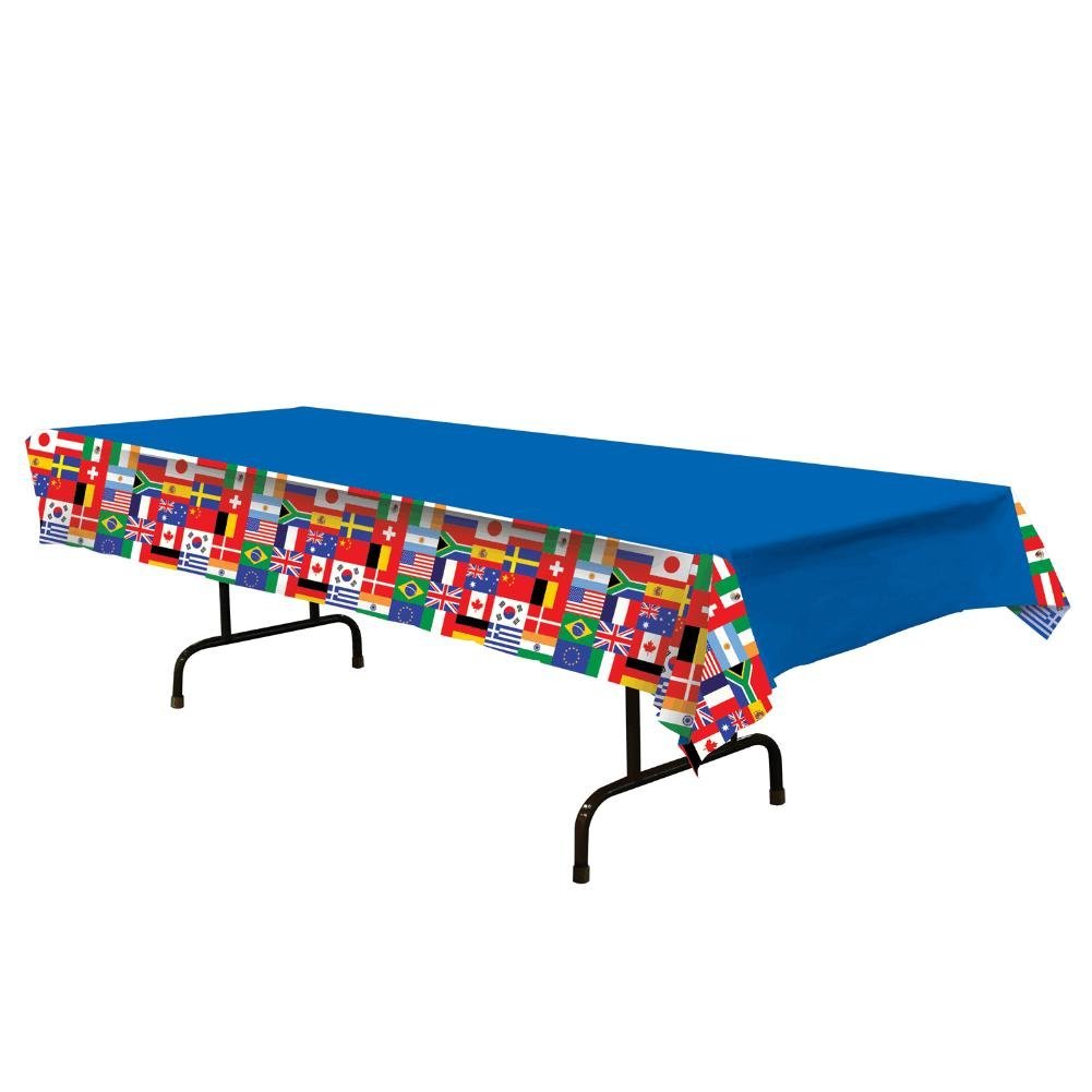 International Flag Table Cover - Waterproof Plastic Tablecloth for Parties, Events & Outdoor Dining - Perfect for 4th of July, Memorial Day & Patriotic Celebrations