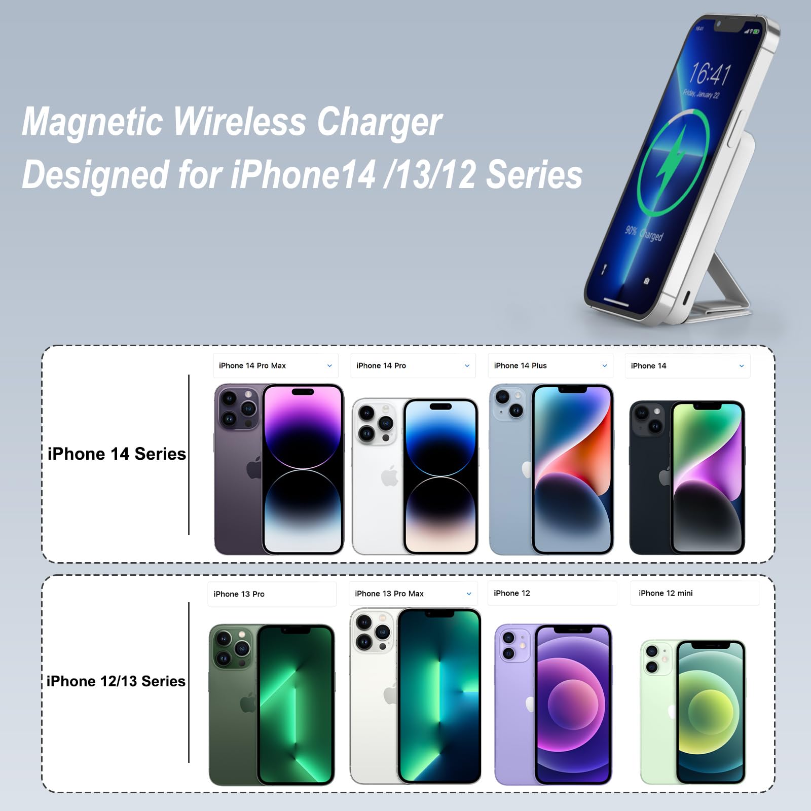AOGUERBE 10000mAh Magnetic Wireless Power Bank with LED Display - 22.5W PD Fast Charging Portable Charger for iPhone 16/15/14/13/12 Pro/Pro Max/Plus/Mini | Foldable Design with USB-C Cable | Perfect for Travel, Work & Outdoor Adventures
