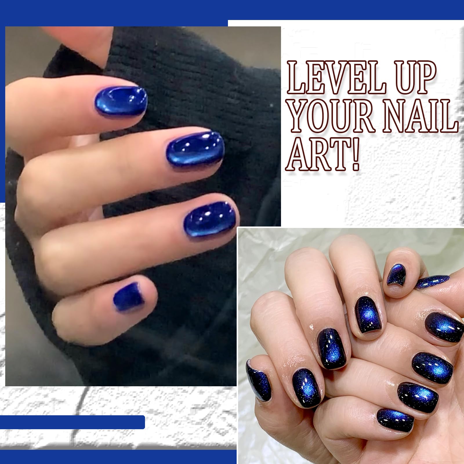 Cat Eye Gel Nail Polish - UV/LED Crimson Summer Gel Lacquer (Dark Blue, 10ML/0.35 Fl Oz) with Magnet Stick for DIY Nail Art | Long-Lasting Vibrant Colors | Perfect for Parties, Weddings & Special Occasions