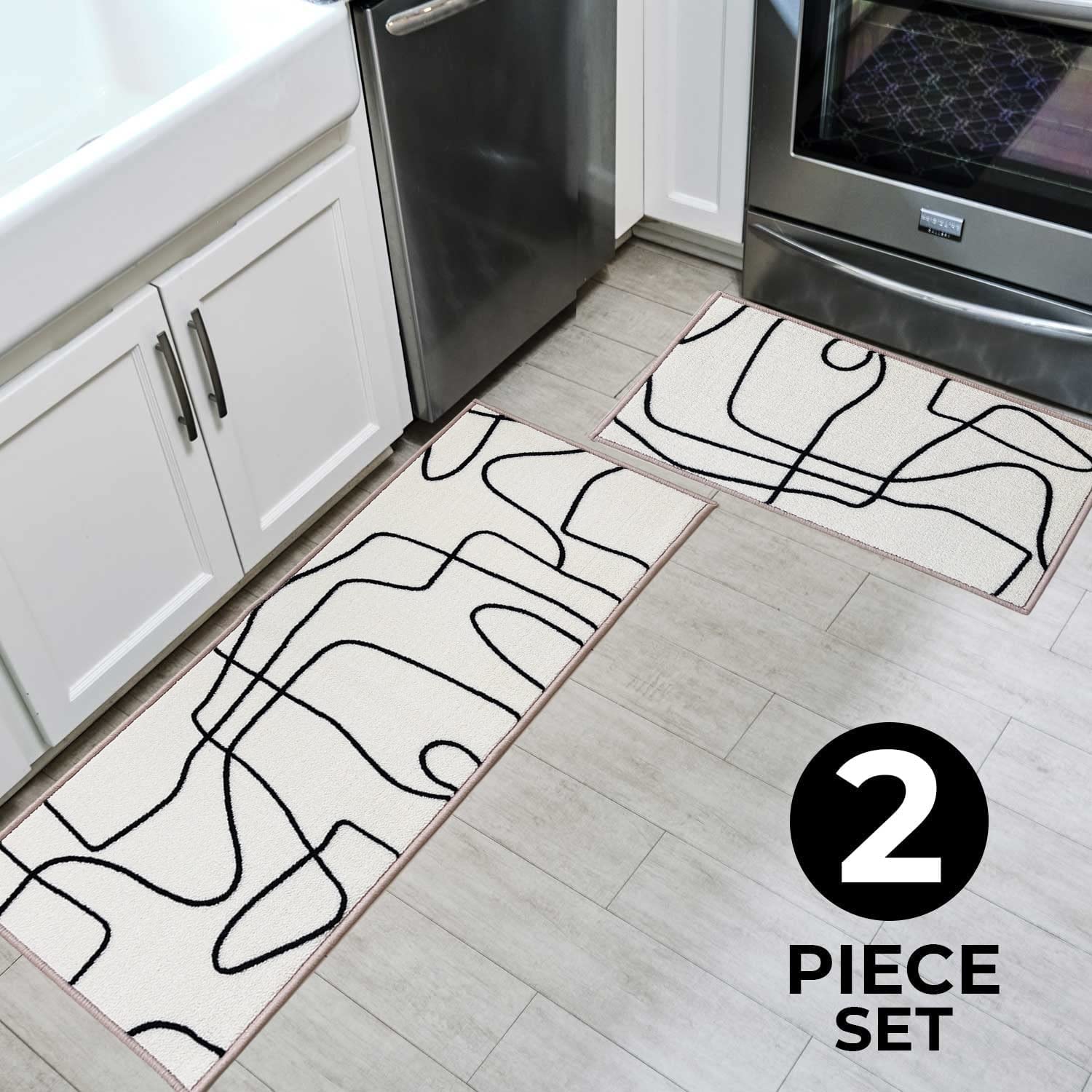 Non-Slip Kitchen Rugs Set - 2PC Washable Nylon Mats for Kitchen & Laundry (24