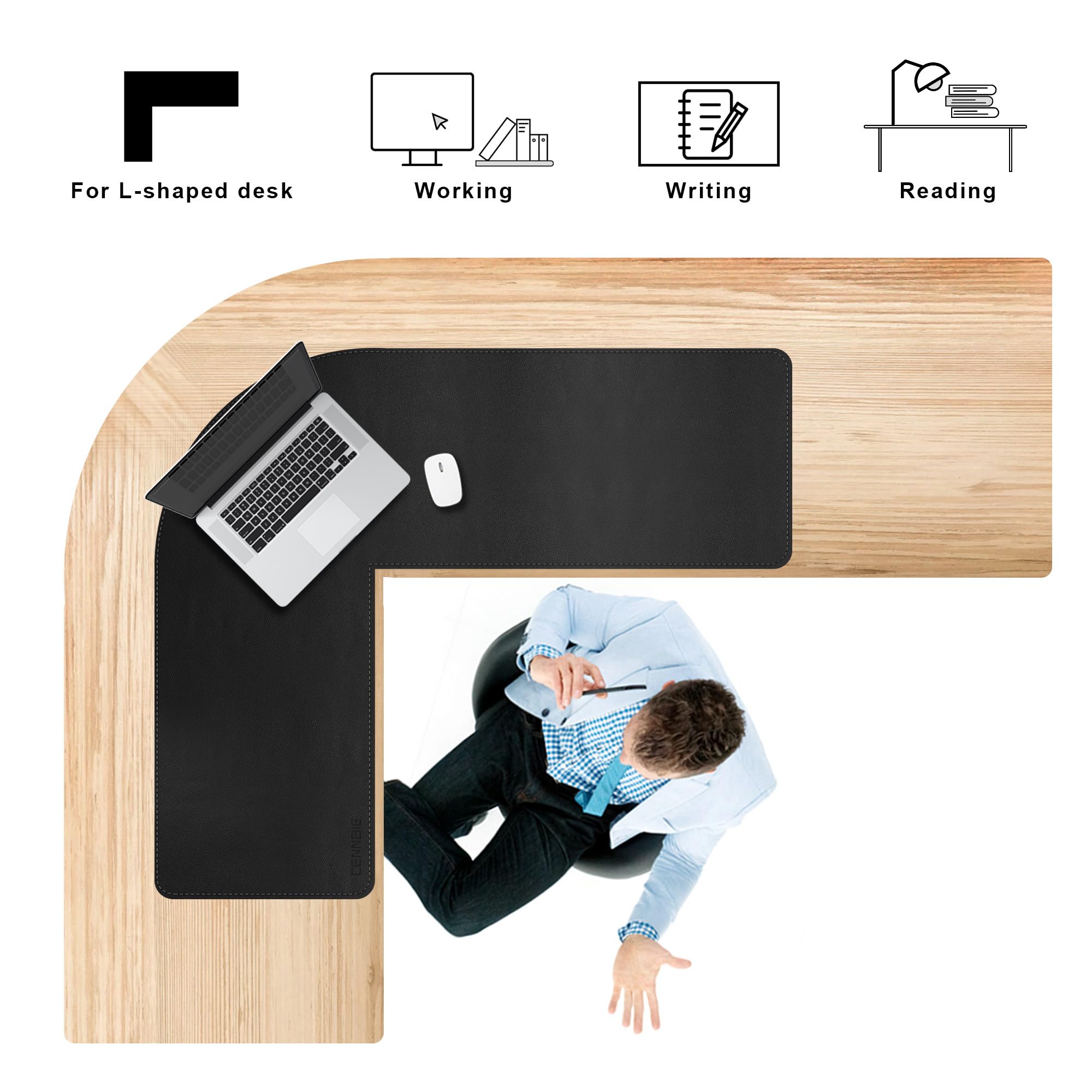 L-Shaped Leather Desk Pad - 35.5x43.3in Waterproof Gaming & Office Mat for Home Workspace