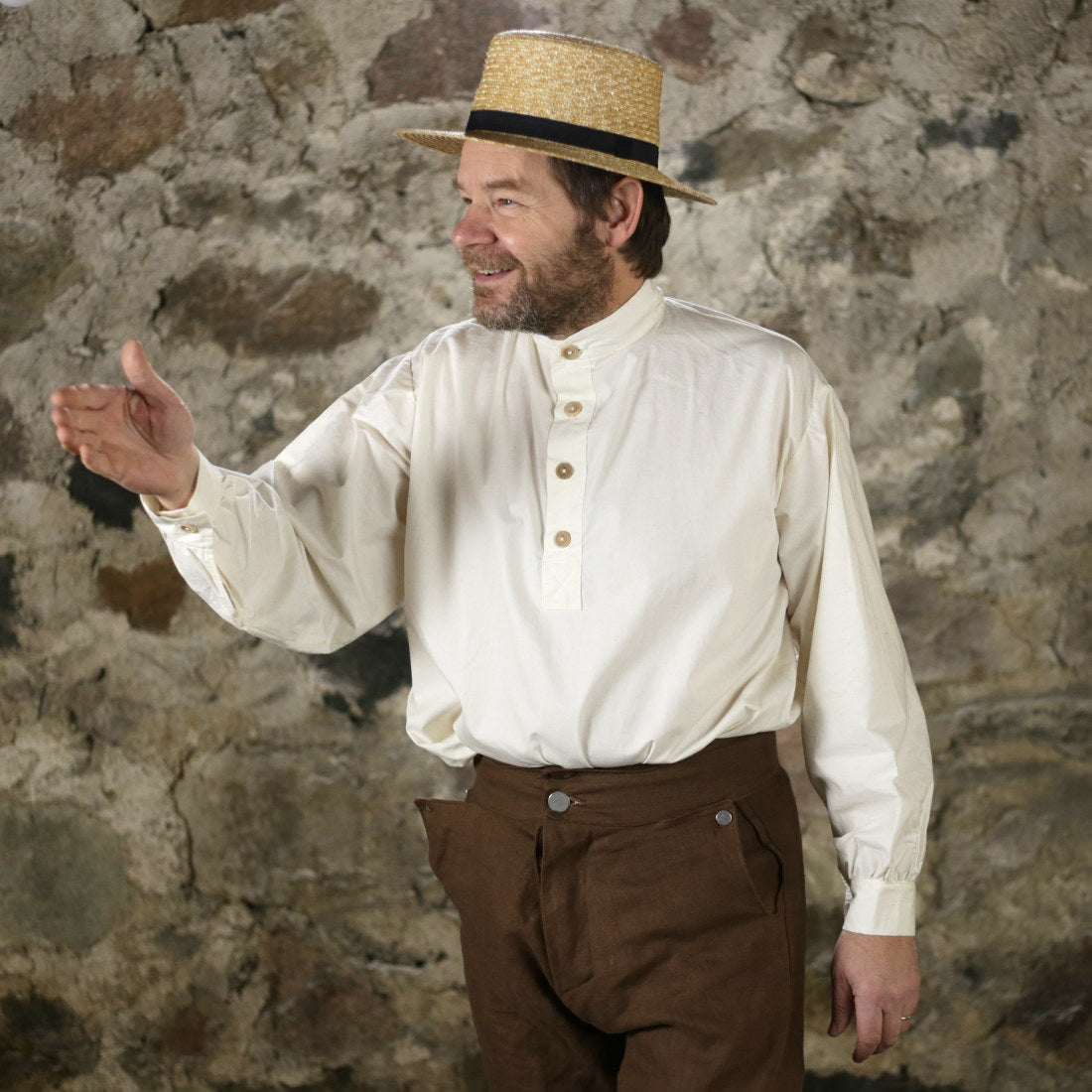 19th Century Trade Shirt - Vintage Off White Cotton Work Shirt for Men - Perfect for Historical Reenactments, Cowboy Costumes & Western Style Outfits