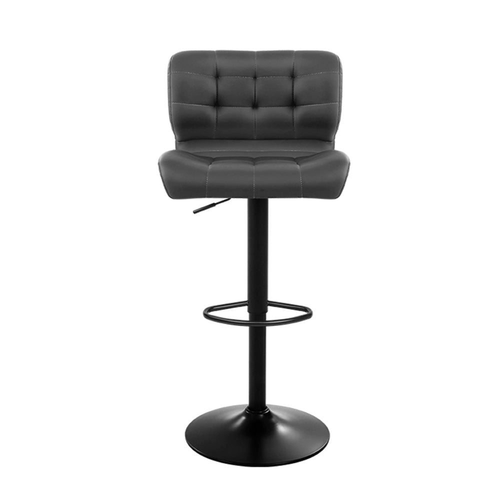 2 Pack Adjustable Height Bar Stools with Gas Lift Mechanism - Grey Leather Padded Seat for Kitchen Island, Home Bar & Breakfast Nook - Modern Counter Stools for Dining & Entertaining