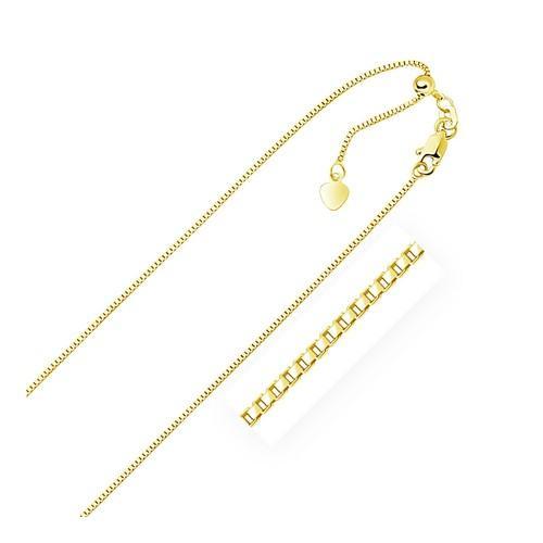 14K Yellow Gold Adjustable Box Chain Necklace 0.85mm Thin, 22 Inch Length - Perfect for Layering, Gift Giving & Everyday Elegance