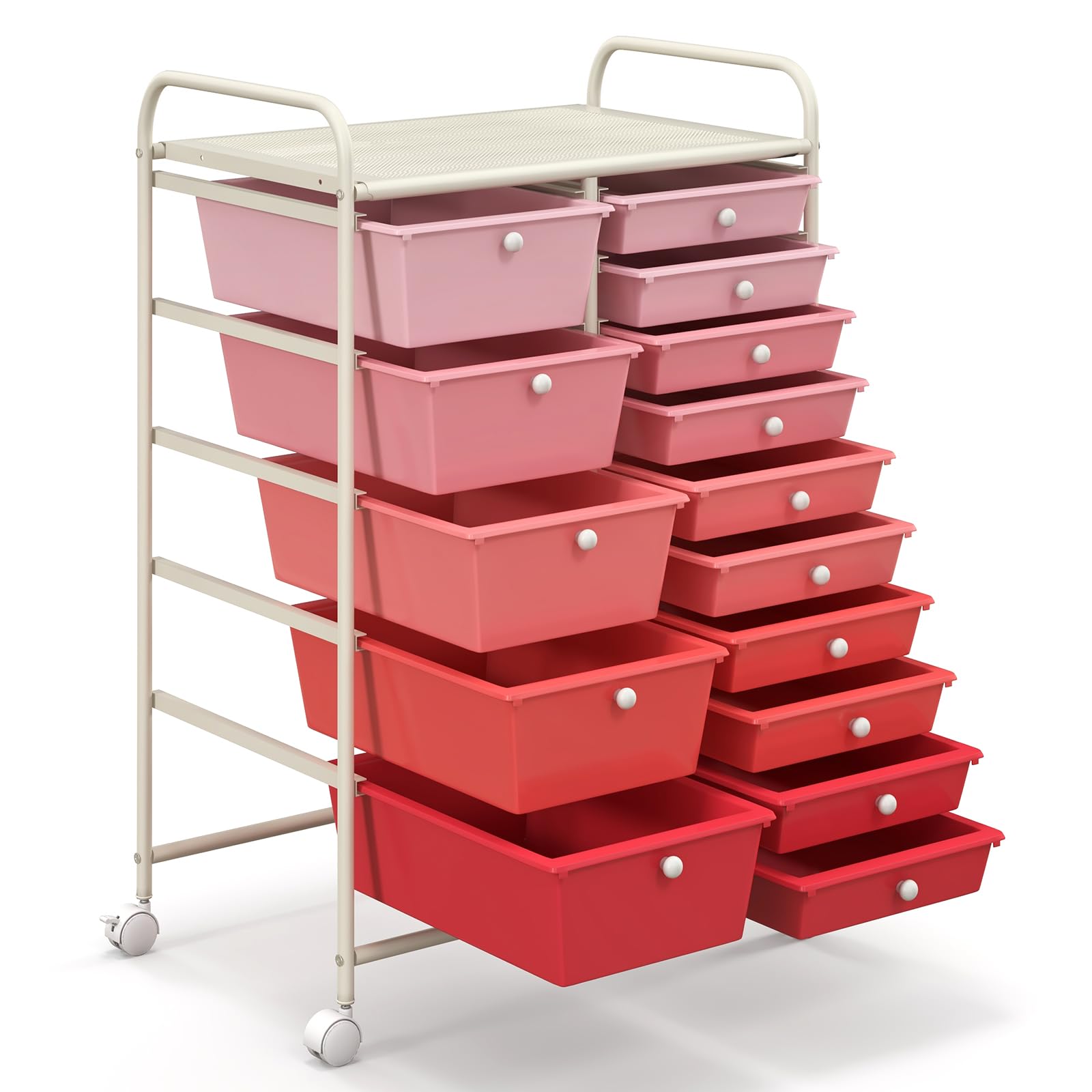 HAPPYGRILL 15-Drawer Rolling Storage Cart Organizer - Mobile Utility Cart with Wheels for Office, School, Home & Workshop - Perfect for Organizing Tools, Paper, Supplies & Stationery