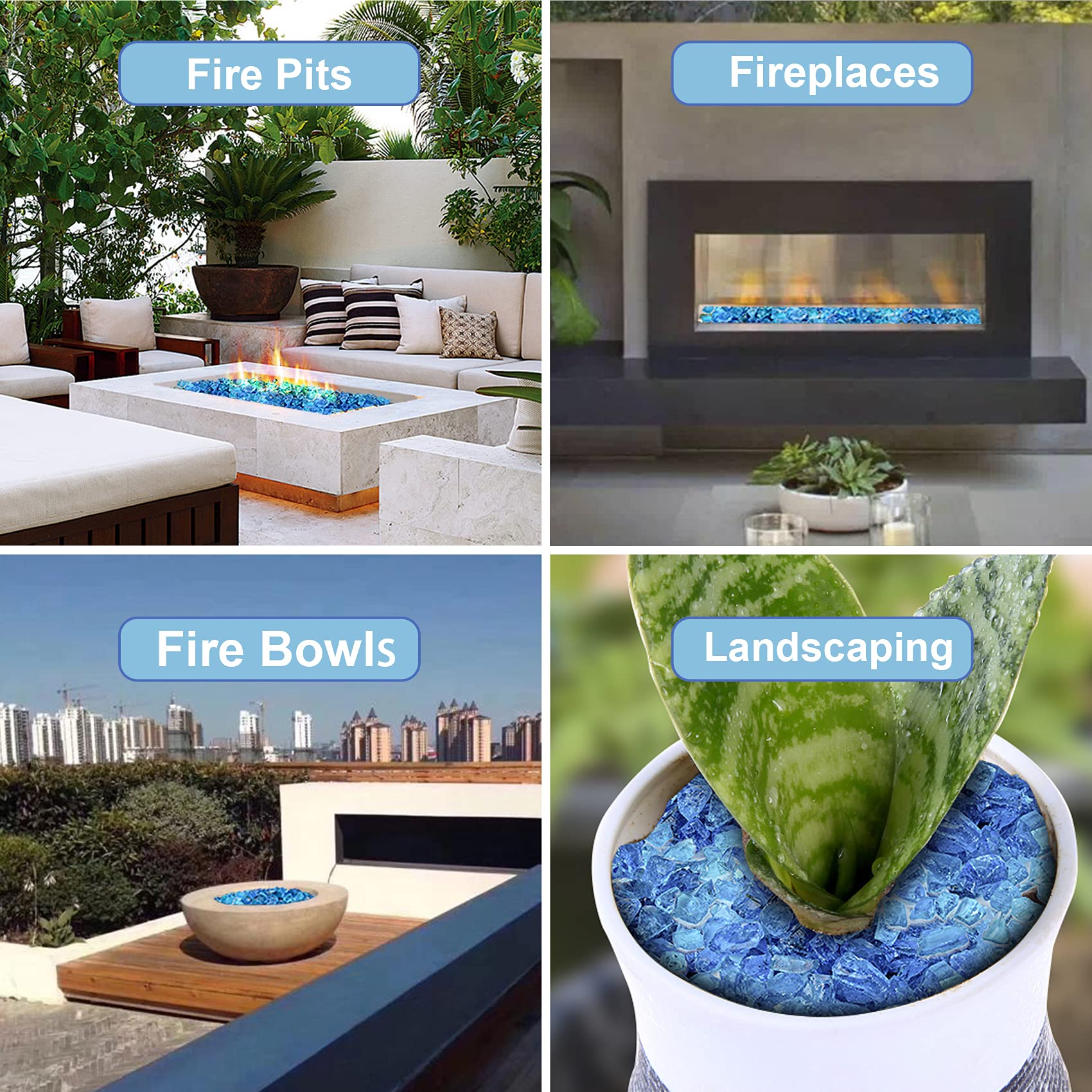 Skyflame 10-Pound Crushed Fire Glass - Premium Fire Pit & Fireplace Decor, Vase Filler, Garden Landscaping & Resin Art Material in Sea Blue - Perfect for Outdoor Patio, Backyard Fire Features & DIY Craft Projects