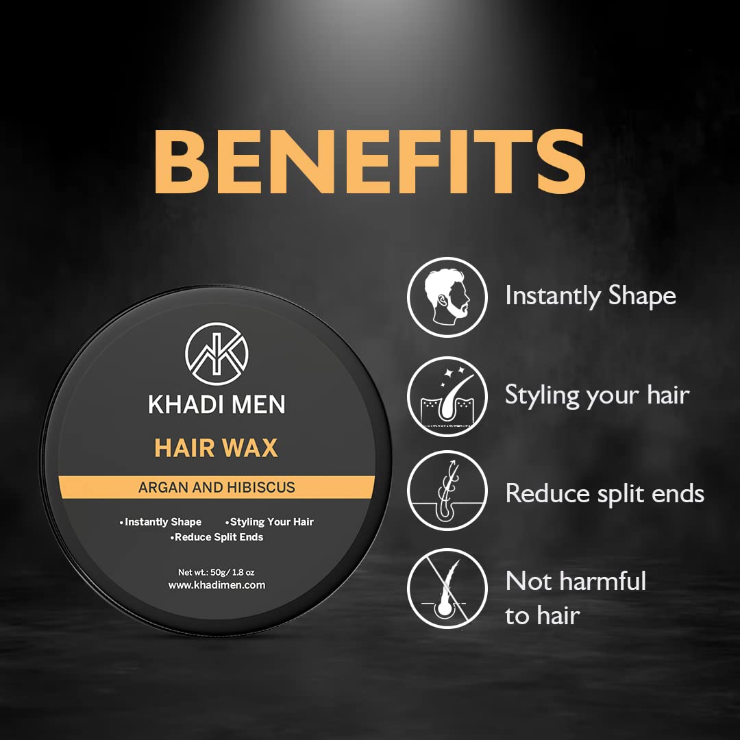Khadi Men Stronghold Hair Wax for Styling & Volume | Natural Shine & Matte Finish | Easy Wash Off & Restylable | Paraben, Sulphate & Alcohol Free (50g) - Perfect for Daily Hairstyling & Special Occasions