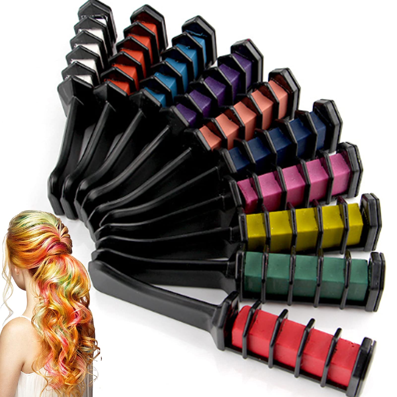 10PC Temporary Hair Chalk Set - Vibrant Hair Color Sticks for Quick & Easy Hair Coloring | Perfect for Halloween, Christmas, Cosplay, Parties & Birthday Gifts | Washable & Non-Damaging Hair Chalk Combs