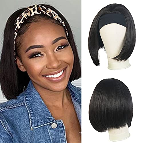 Eveelfs 12 Inch Straight Bob Headband Wig for Black Women - Glueless High Density Natural Looking Synthetic Hairpiece (#4) - Perfect for Daily Wear, Parties & Special Occasions