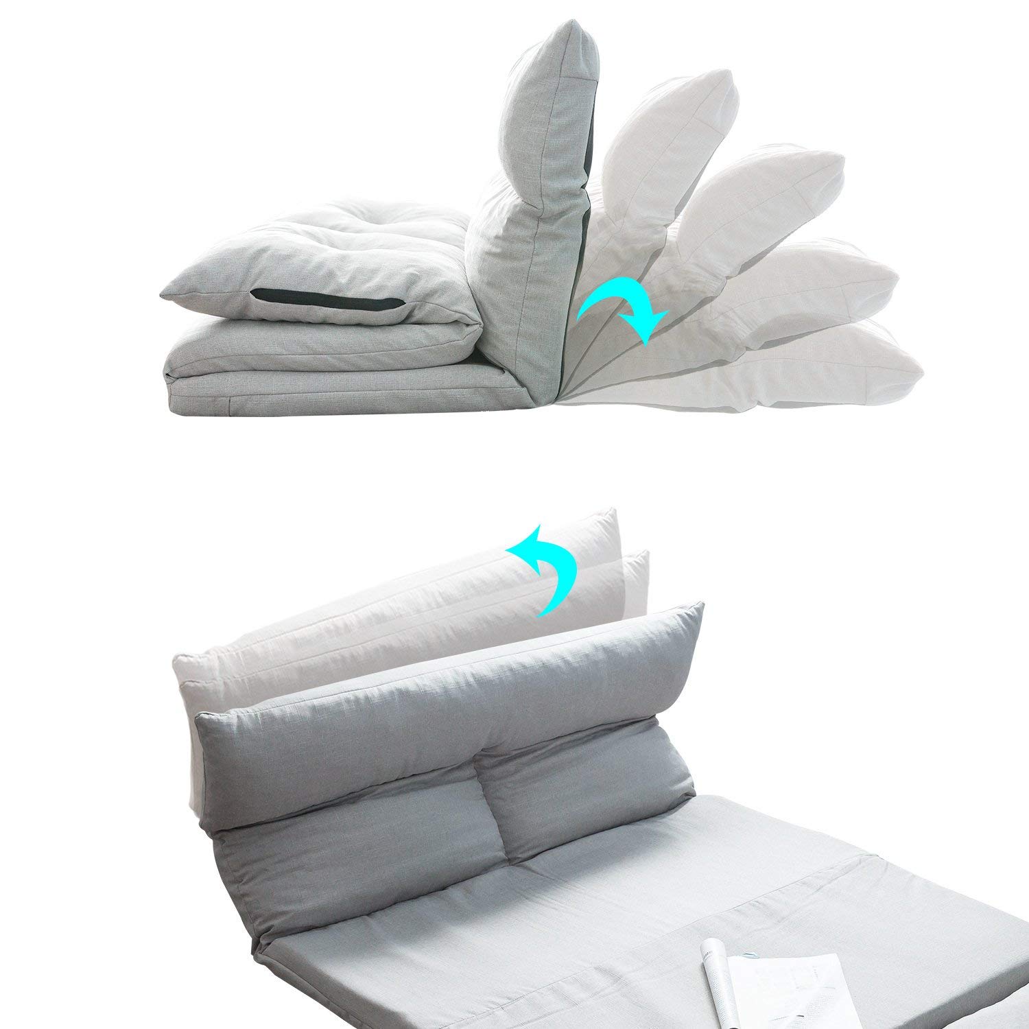 LZ LEISURE ZONE Adjustable Foldable Floor Sofa Bed - Convertible Gaming Sofa Mattress & Futon Couch with 2 Pillows for Living Room, Bedroom, Dorm or Game Room Relaxation
