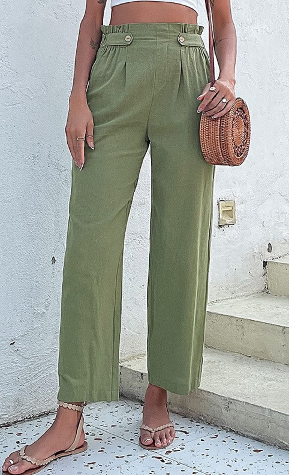 Loveimgs Women's Summer High Waist Wide Leg Palazzo Pants - Stretchy Elastic Comfort for Beach, Vacation & Casual Wear - Trendy Cropped Lounge Pants for Hot Weather Outfits