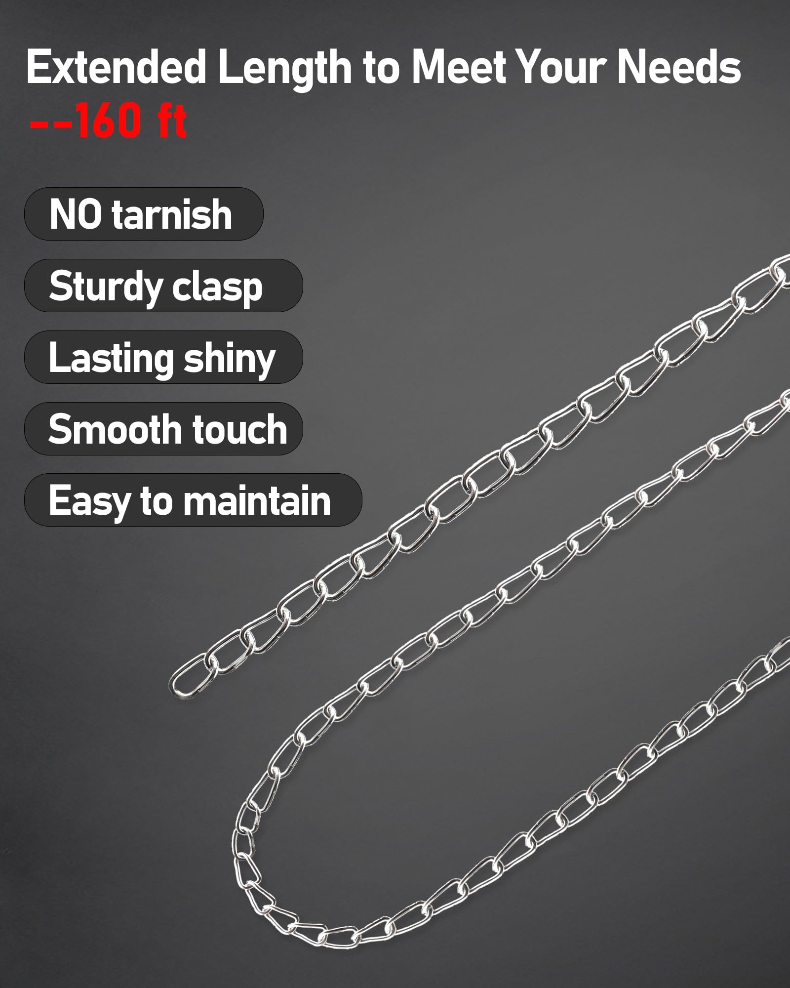 160ft Galvanized Steel Jack Chain for Hanging Baskets, Pictures, Bird Feeders, Plants & Lights - Heavy Duty Hanging Chain with Bonus Gloves - Perfect for Indoor/Outdoor Home Decor, Garden & DIY Projects