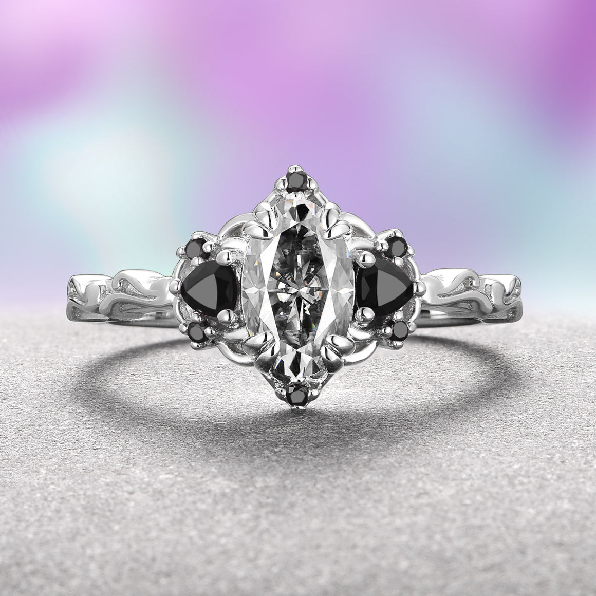 Esme Gray Moissanite & Meteorite Wedding Band Set for Couples - Elegant Matching Rings for Engagement, Anniversary & Special Occasions