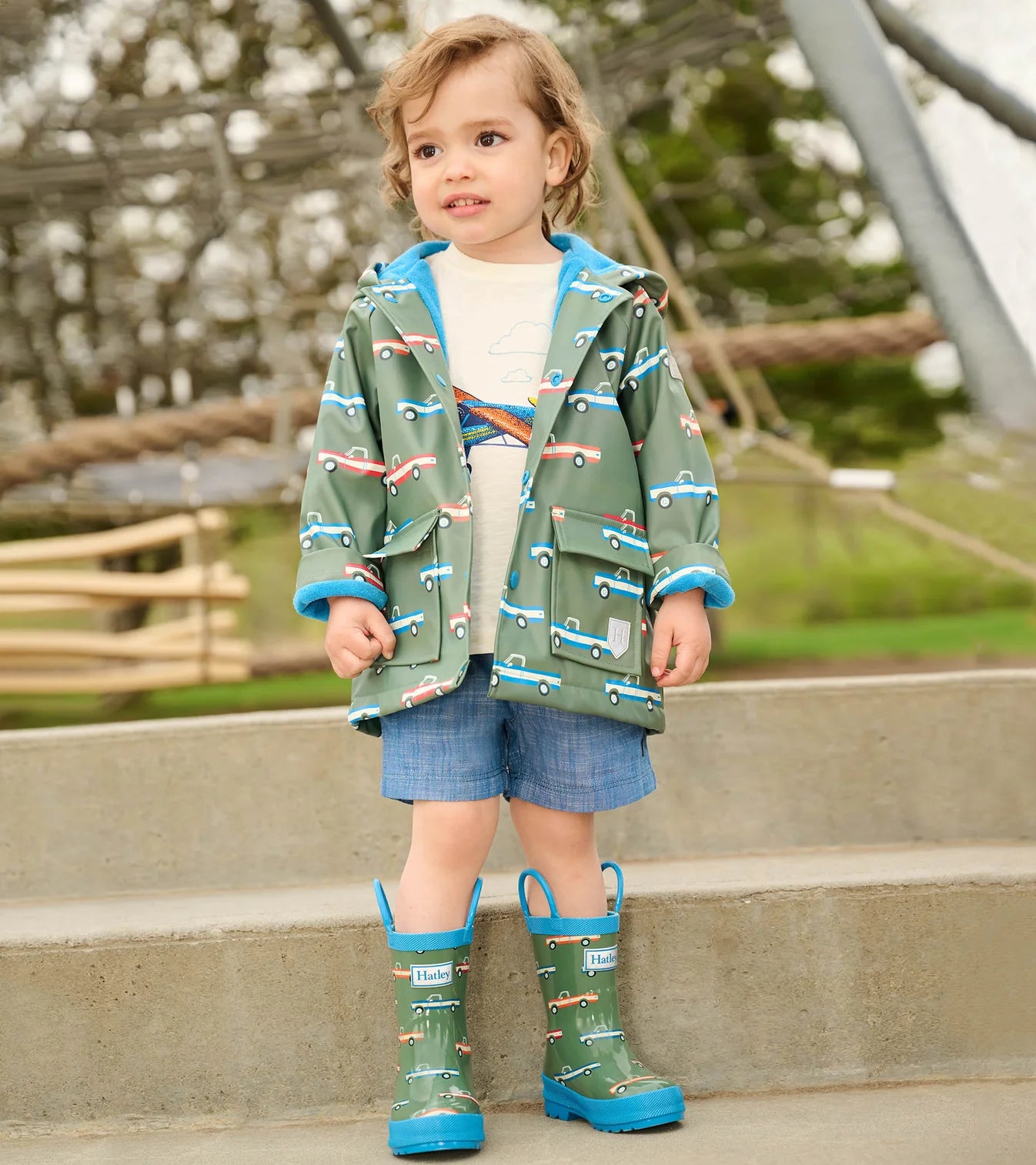Hatley Big Trucks Snap Up Toddler Rain Jacket - Waterproof Boys & Girls Raincoat for Outdoor Play, School & Park Adventures