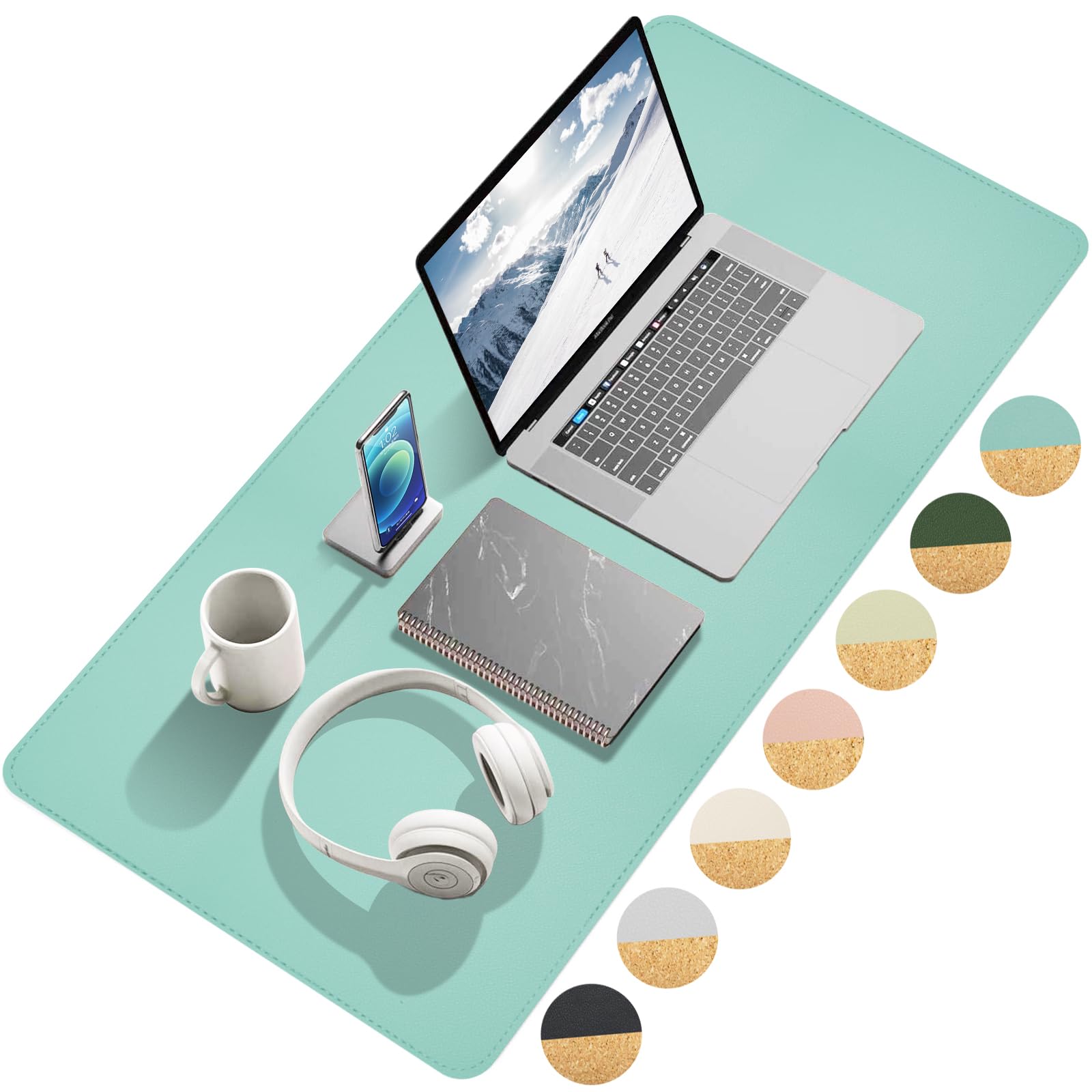 Premium Dual-Sided Desk Mat - Large Non-Slip Cork & PU Leather Mouse Pad (31.5