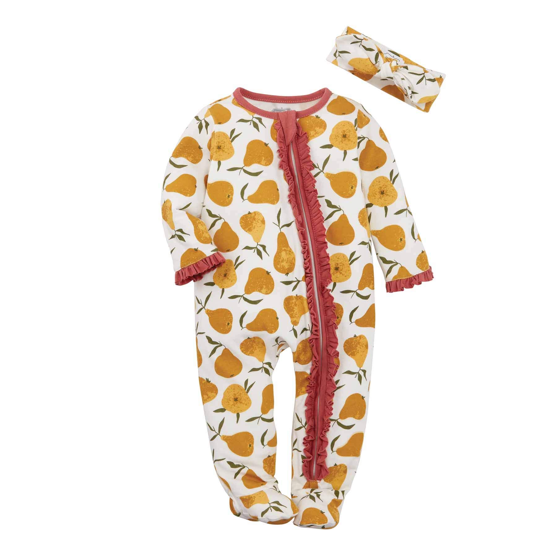 Mud Pie Baby Girls' 2-Piece Sleepwear Set - Soft Cotton Pajamas & Headband for Newborns & Toddlers - Perfect for Bedtime, Playtime & Photo Shoots