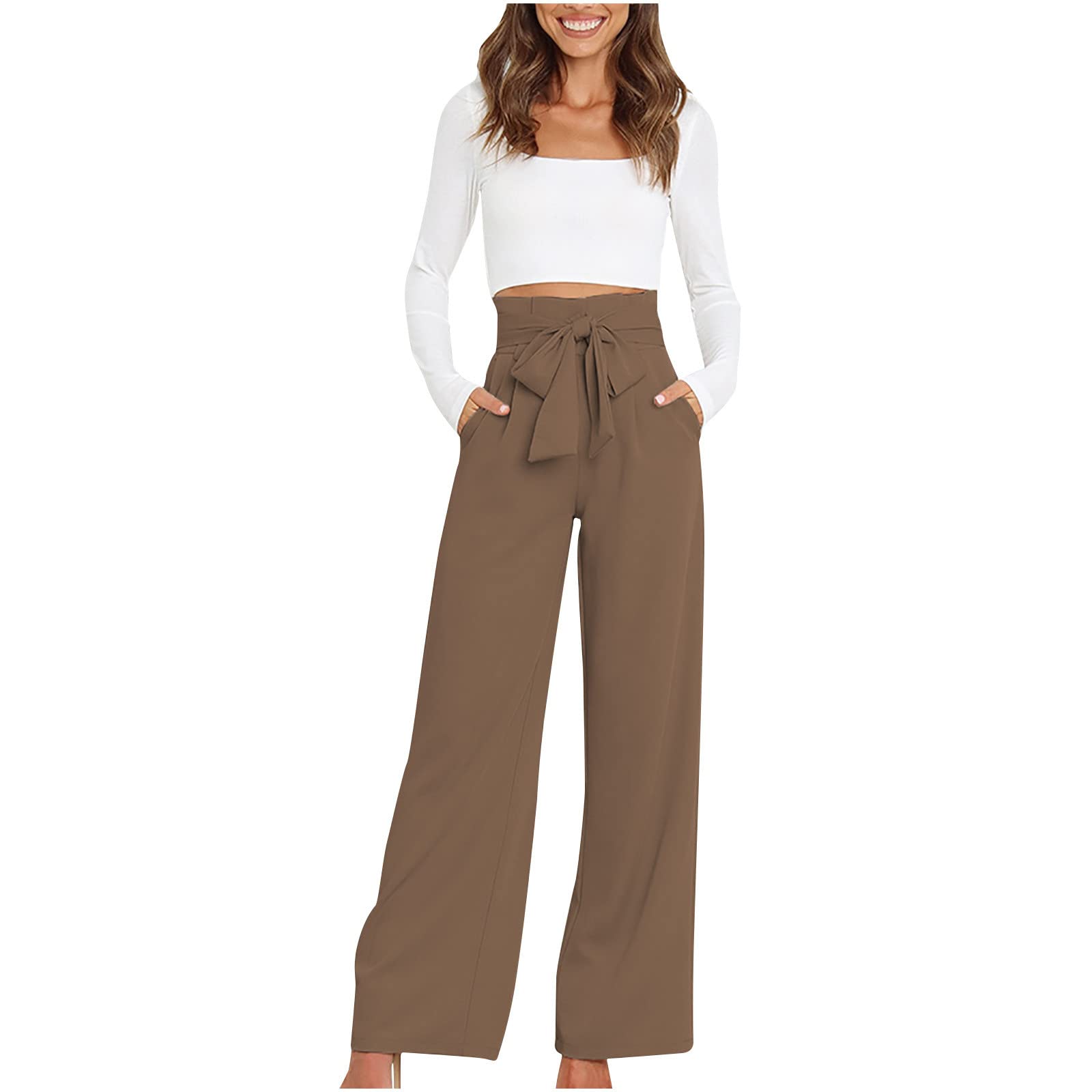 Qeaghou Women's High Waisted Wide Leg Palazzo Pants - 2024 Business Casual Work Slacks & Tailored Dress Pants for Office, Professional Meetings & Smart Casual Outfits