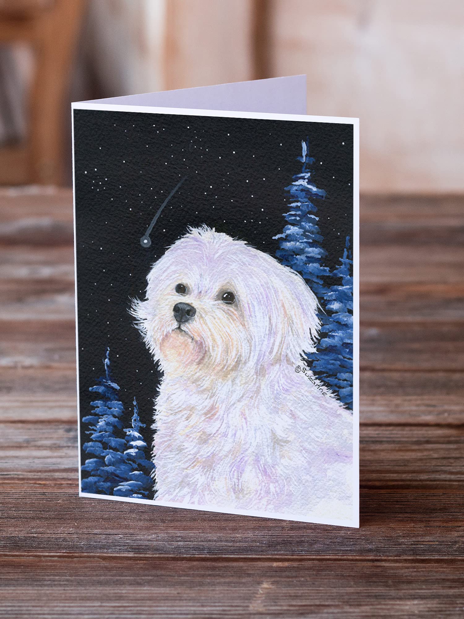 Starry Night Maltese Greeting Cards - Pack of 8 Blank A7 Note Cards (5x7) with Envelopes | Whimsical Dog Lover Stationery for Birthdays, Thank You Notes & Special Occasions