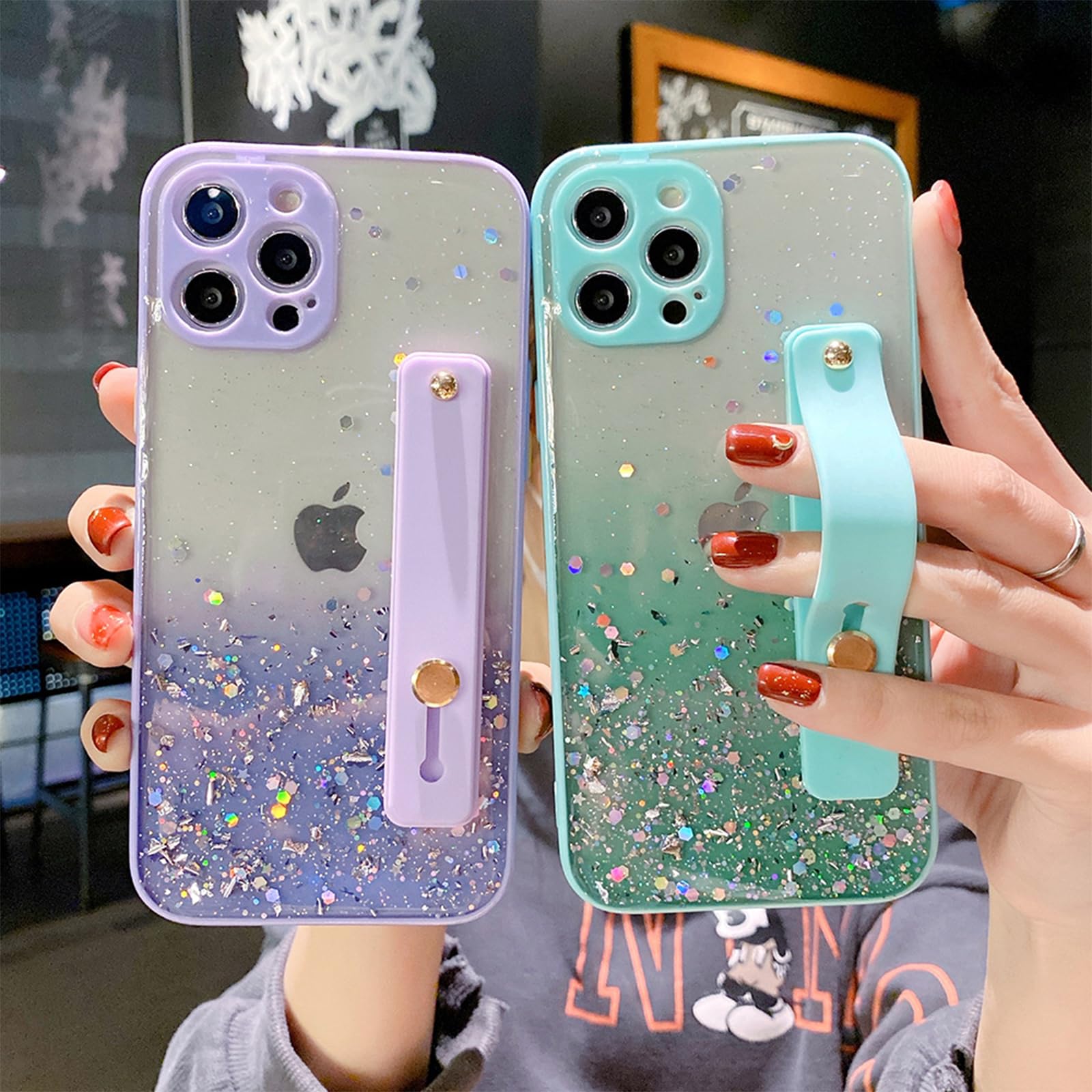 Sparkle Clear TPU Case with Wrist Strap & Kickstand for iPhone 11 Pro Max 6.5