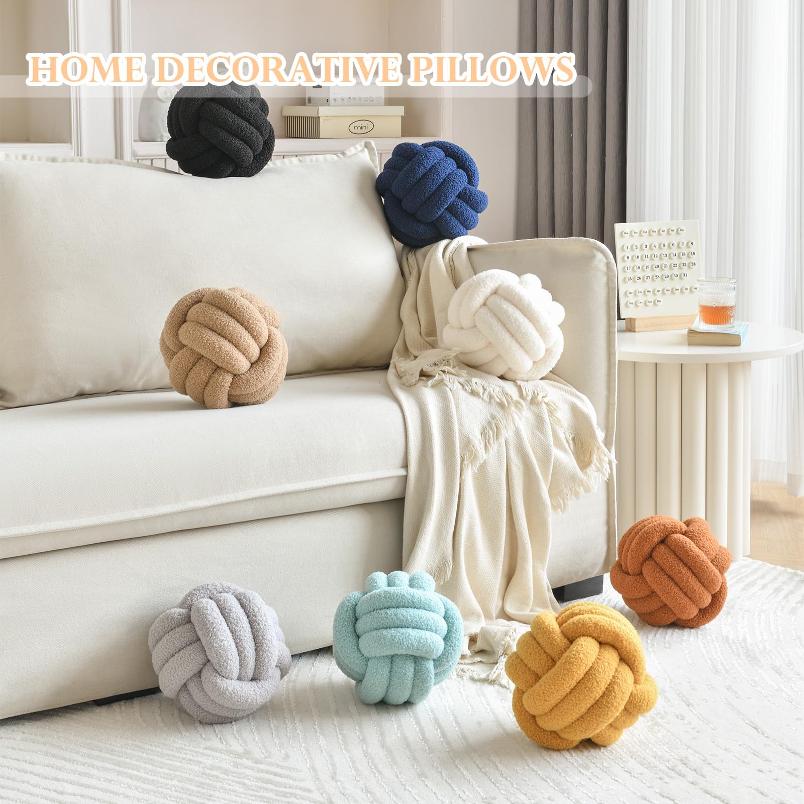 Soft Knot Ball Pillows - Round Plush Throw Pillow for Home Decor, 8.7 Inch Handmade Knotted Cushion - Perfect for Sofa, Bed, Nursery & Cozy Living Room Decor