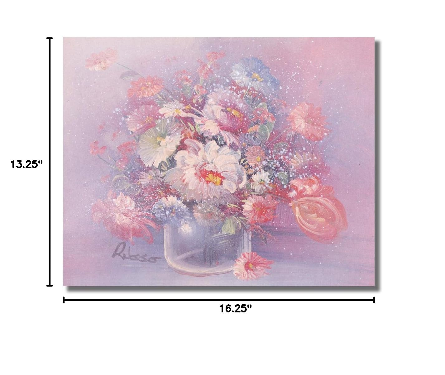 Pastel Flower Bouquet Wall Art Print - 13x16 Framed Spring Floral Painting with Vase Background, Perfect for Living Room & Bedroom Decor