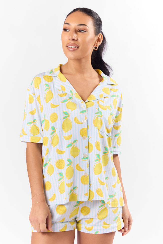 Under the Stars Lemon Print Short Sleeve Pajama Top for Women - Soft Sleepwear for Summer Nights & Cozy Lounging at Home