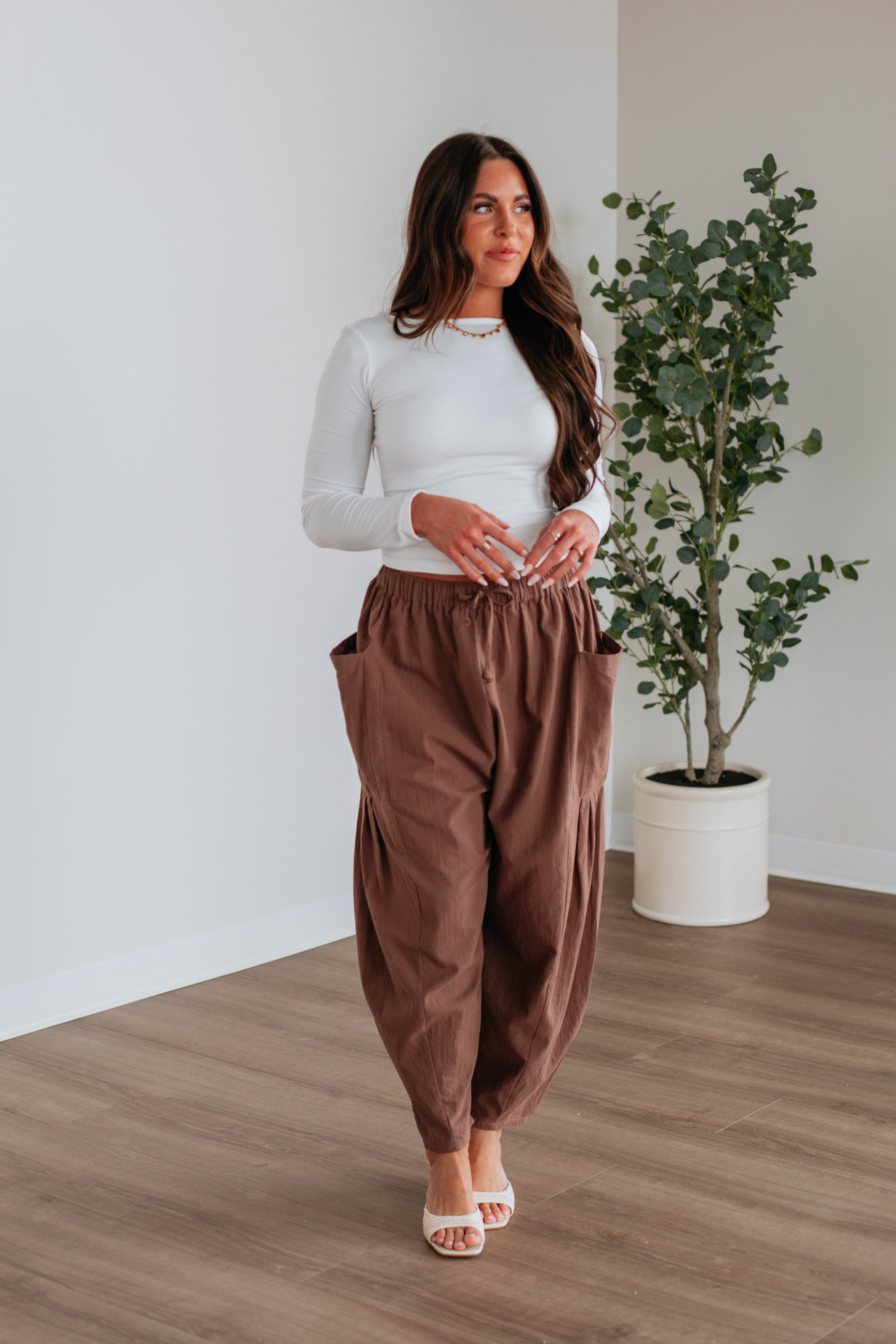 Adeera Women's High Waisted Mocha Pants - Comfortable Stretchy Trousers for Work, Travel & Casual Wear