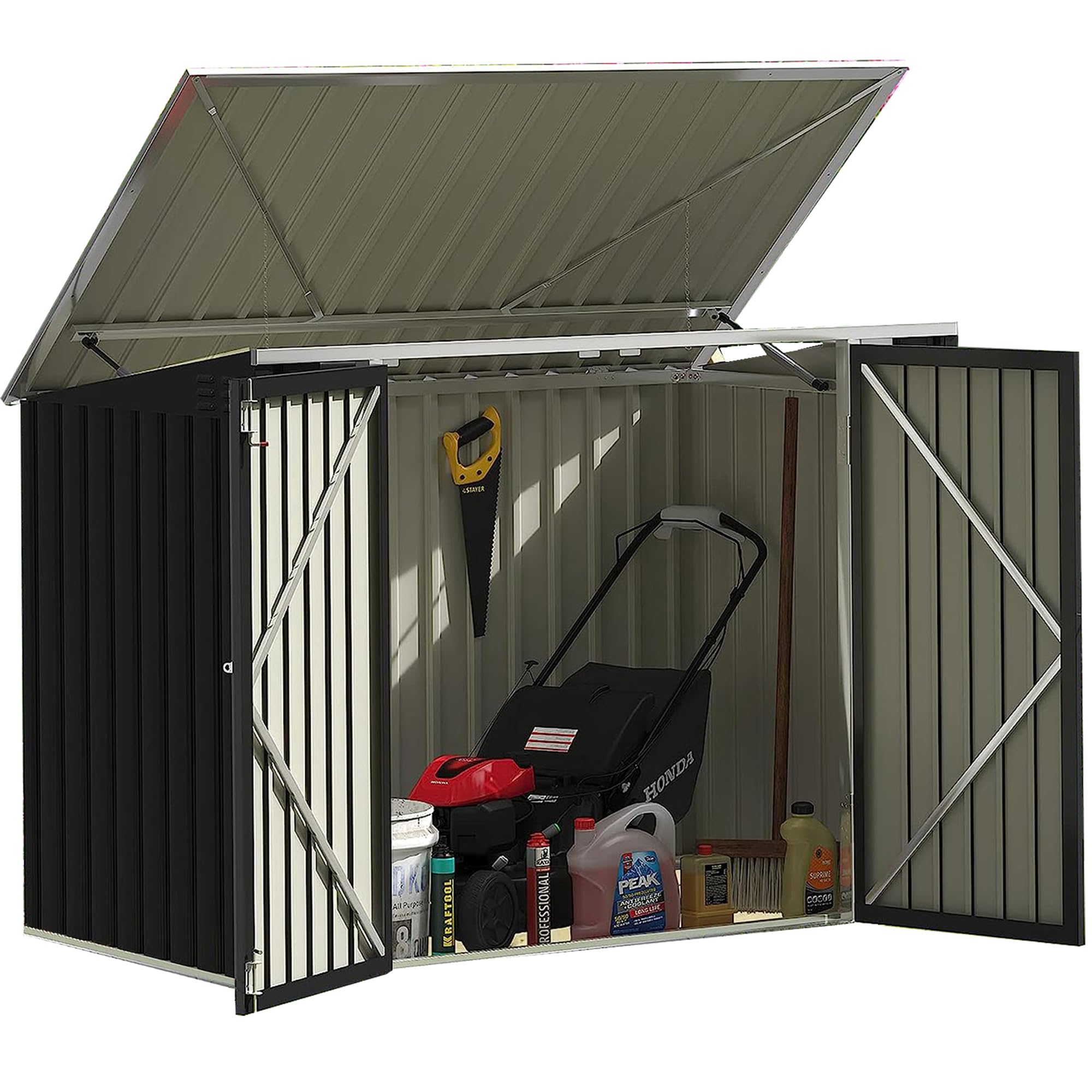 Devoko 5.8x3.3FT Outdoor Metal Storage Shed - Waterproof Trash Can Shed with Lid, Chain & Hydraulic Gas Rod - Perfect for Garden Tools, Yard Waste & Outdoor Organization (Backyard, Patio, Garage Use)