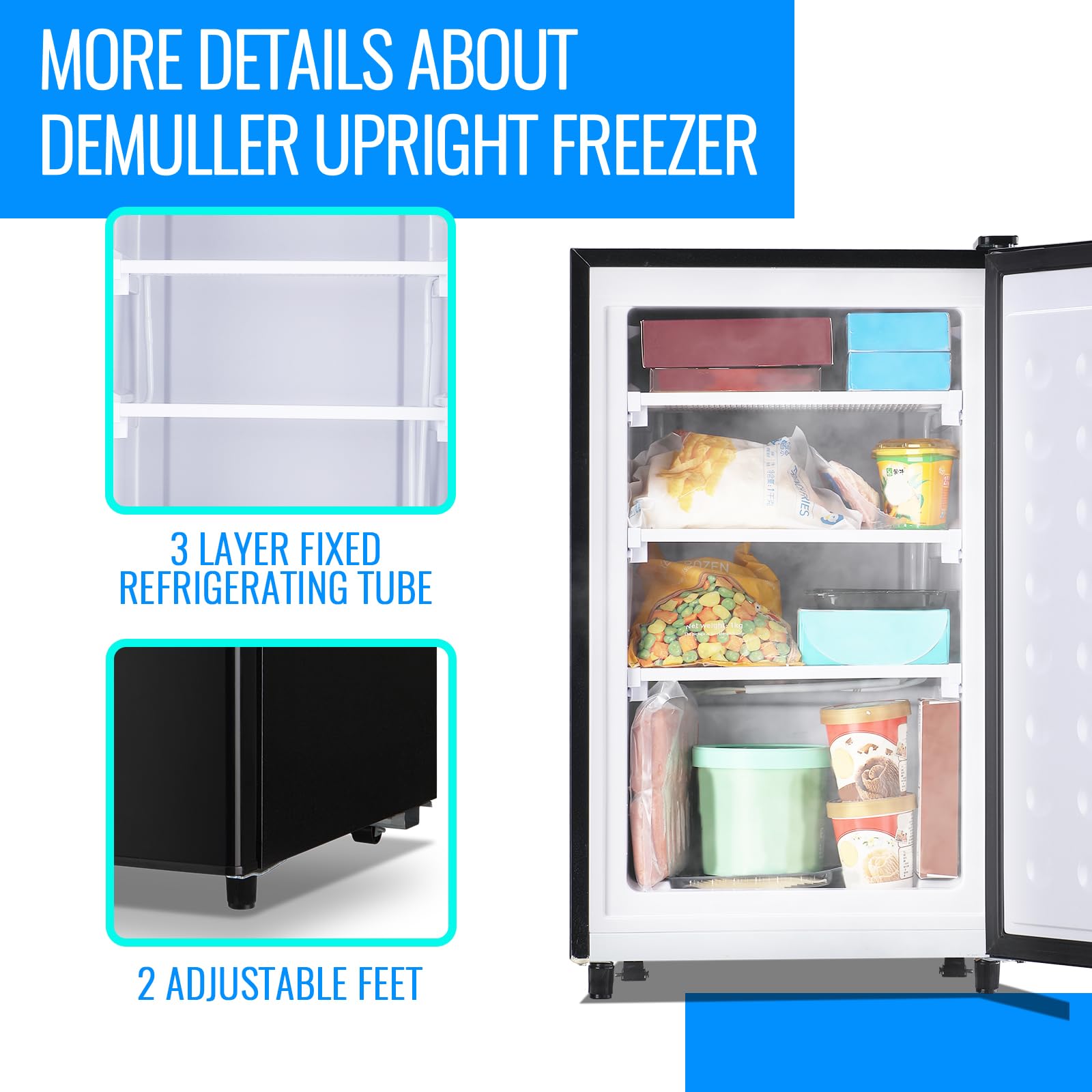 3.2 Cu.Ft Upright Freezer - 7 Adjustable Temperature Settings, Rapid Cooling Technology, Compact Single Door Design for Home, Kitchen, Dorm, Office, RV - Silver (Ideal for Frozen Food Storage & Space Saving)