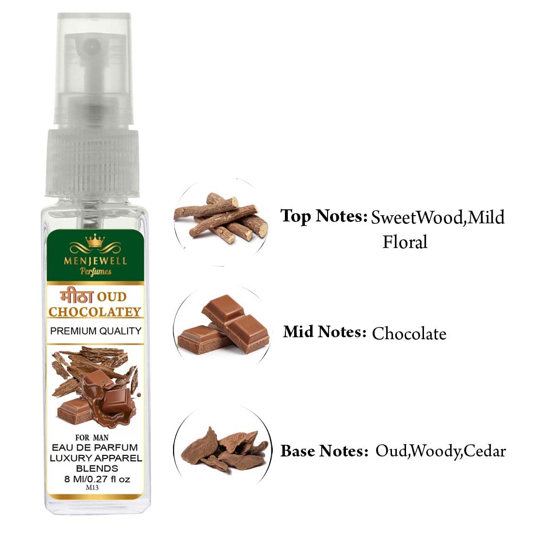Menjewell Mitha Oud Chocolaty Eau De Parfum for Men - 8ml Luxury Fragrance | Woody Chocolate Scented Cologne | Perfect for Date Nights & Special Occasions