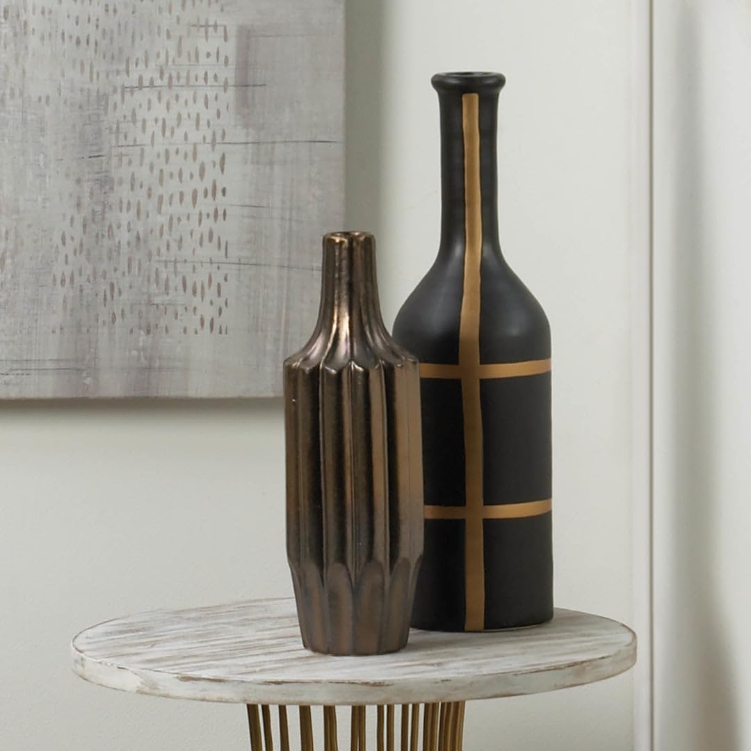 Elegant Home Iberia Black and Gold Vase - Modern Decorative Vase for Living Room, Dining Table, Wedding Centerpiece & Home Decor