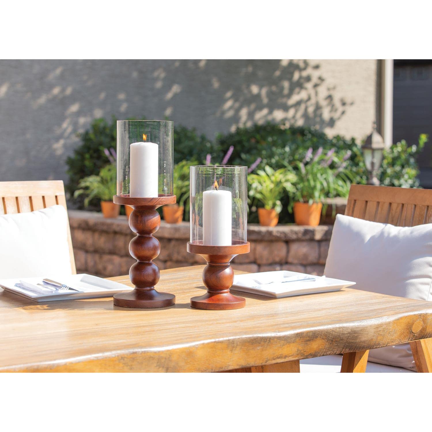 Elk Lighting 573774 Walnut Wood Clear Glass Candle Holder for Home Decor, Dining Table Centerpiece, Wedding & Party Decorations