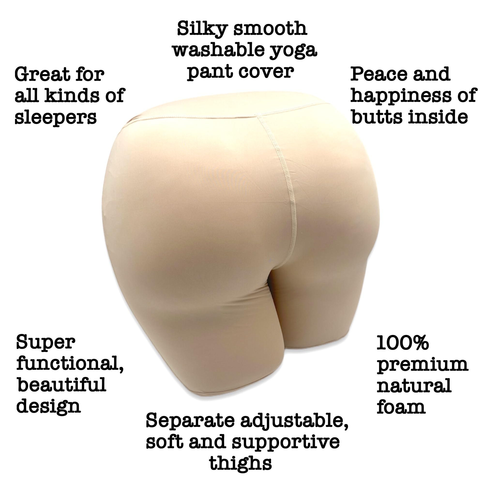 **Ergonomic Butt-Shaped Pillow for Back & Hip Support - Soft Natural Yoga Pant Cover - Stress & Anxiety Relief for Side, Back & Stomach Sleepers - Perfect for Home, Office & Travel Use**