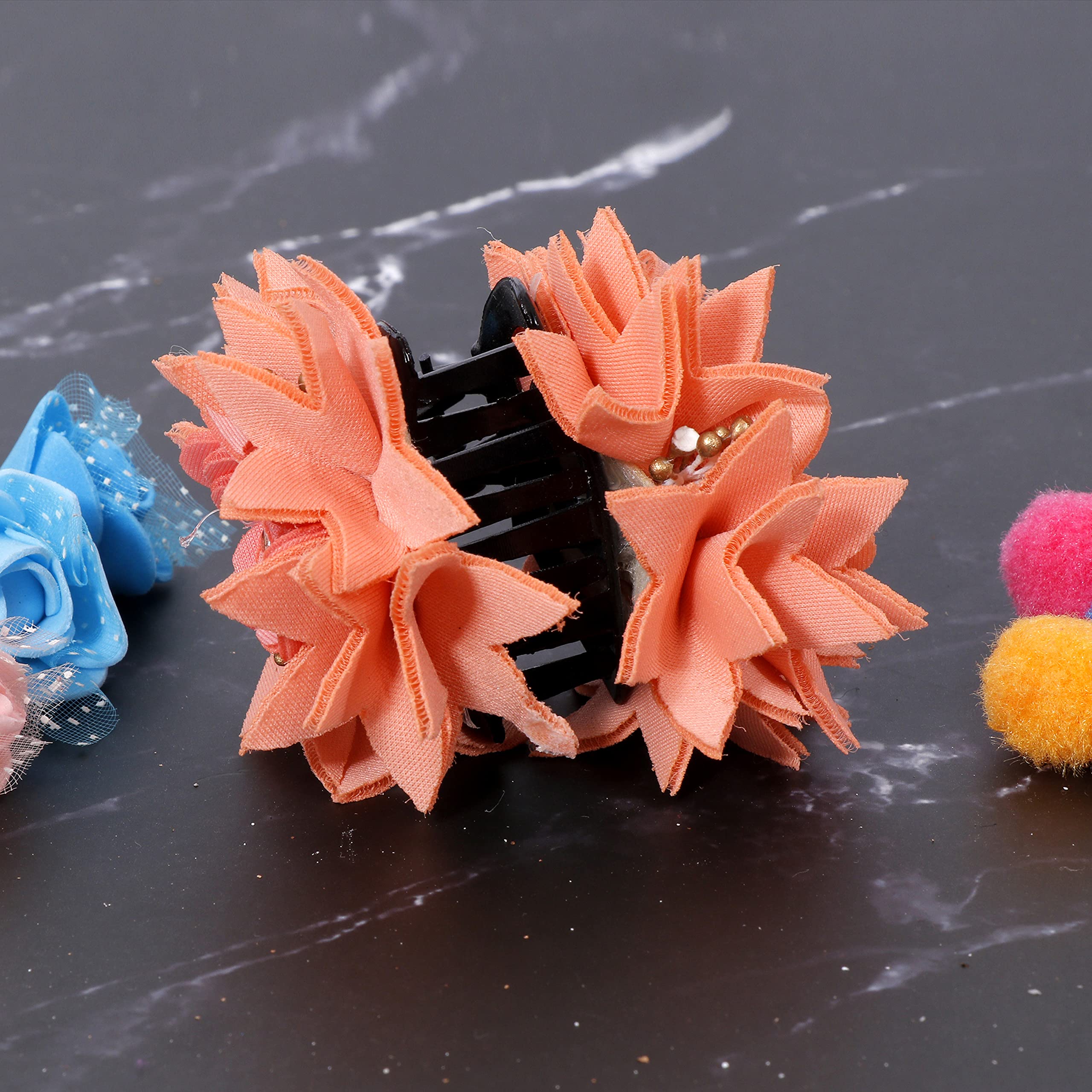 Honbon Peach Color Fabric Flower Hair Clutch with Golden Stone - Women's Fashion Hair Clip for Girls & Women - Elegant Hair Accessories for Parties, Weddings & Daily Styling (Pack of 1)