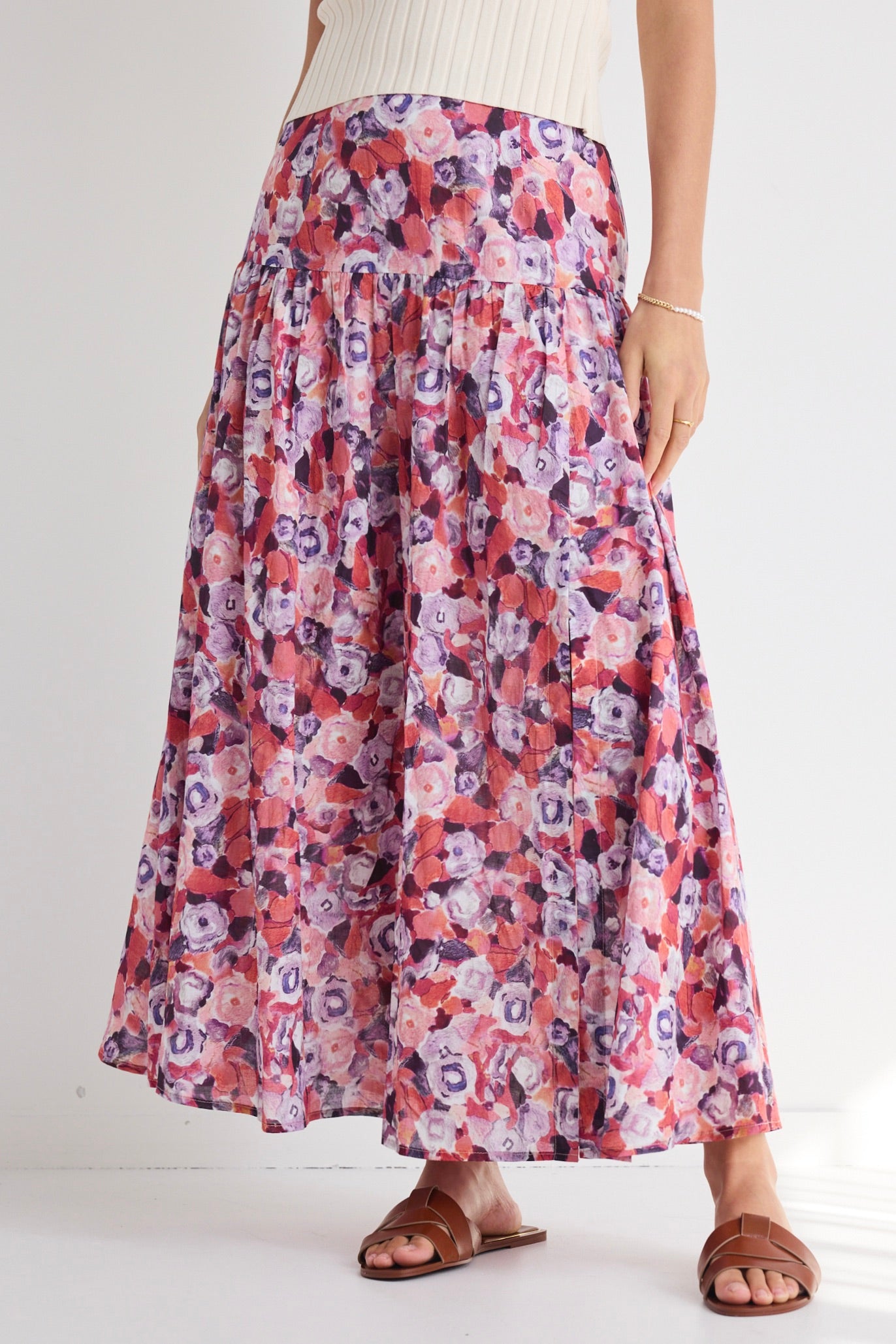 Aquarius Lilac Meadows Tiered Split Front Maxi Skirt - Flowy Boho Summer Dress for Women | Perfect for Beach Vacations, Music Festivals & Date Nights