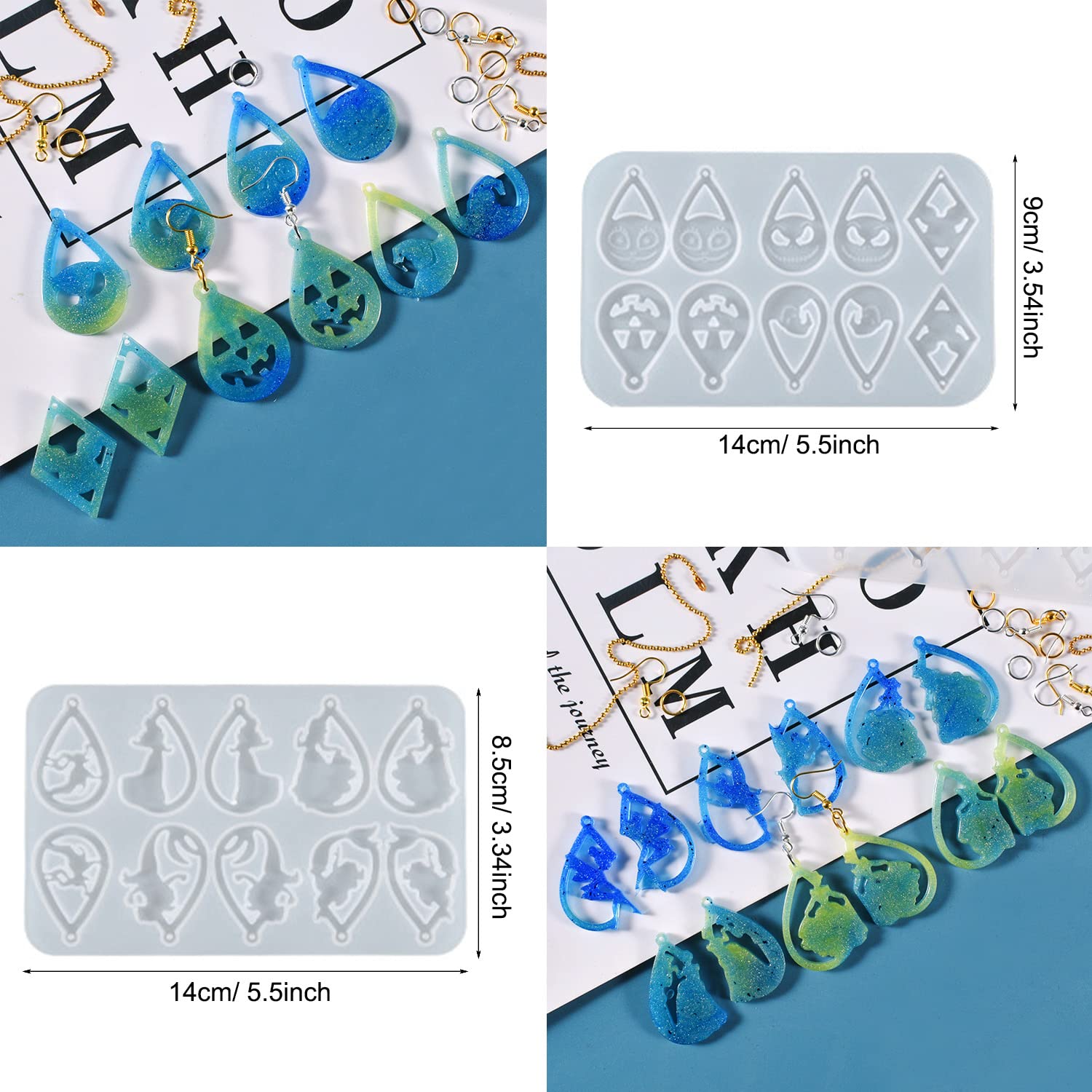 Epoxy Resin Earring Molds Set - 6PCS Halloween Flower & Sea Animal Silicone Molds with Ear Hooks & Jump Rings for DIY Jewelry Making, Resin Crafts - Perfect for Halloween Costumes, Beach Parties & Handmade Gifts