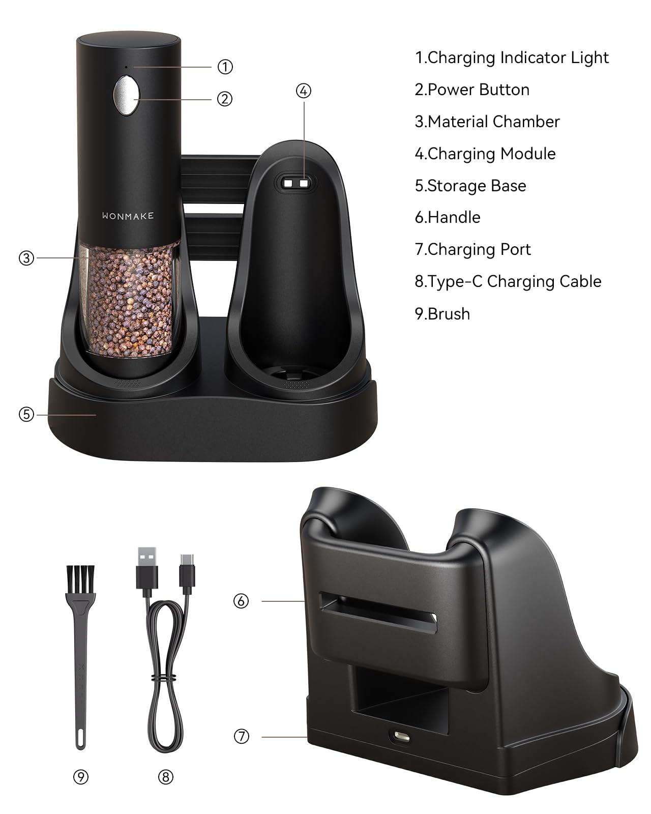 Electric Salt and Pepper Grinder Set - Rechargeable Automatic Spice Mill with Adjustable Coarseness, LED Light & One-Hand Operation - Perfect for Cooking, Dining & Gourmet Kitchen Gifts