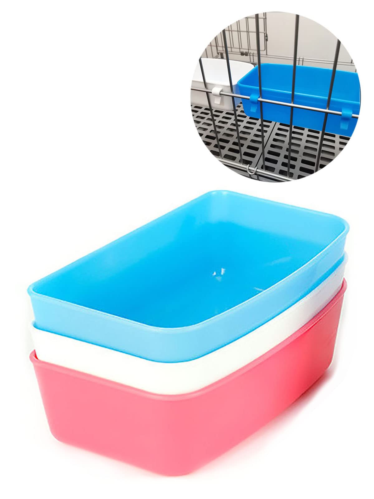 3-Pack Hanging Rabbit Feeder & Waterer - 15oz Durable Plastic Food & Water Bowl for Chickens, Guinea Pigs, Pigeons, Doves, Puppies, Cats, Birds & Small Pets - Perfect for Cages, Coops & Outdoor Use