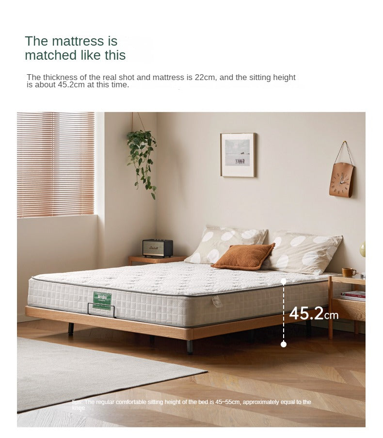 Solid Oak Wood Platform Bed - Headboard Free Modern Design with Night Light - Perfect for Bedroom, Guest Room & Small Spaces